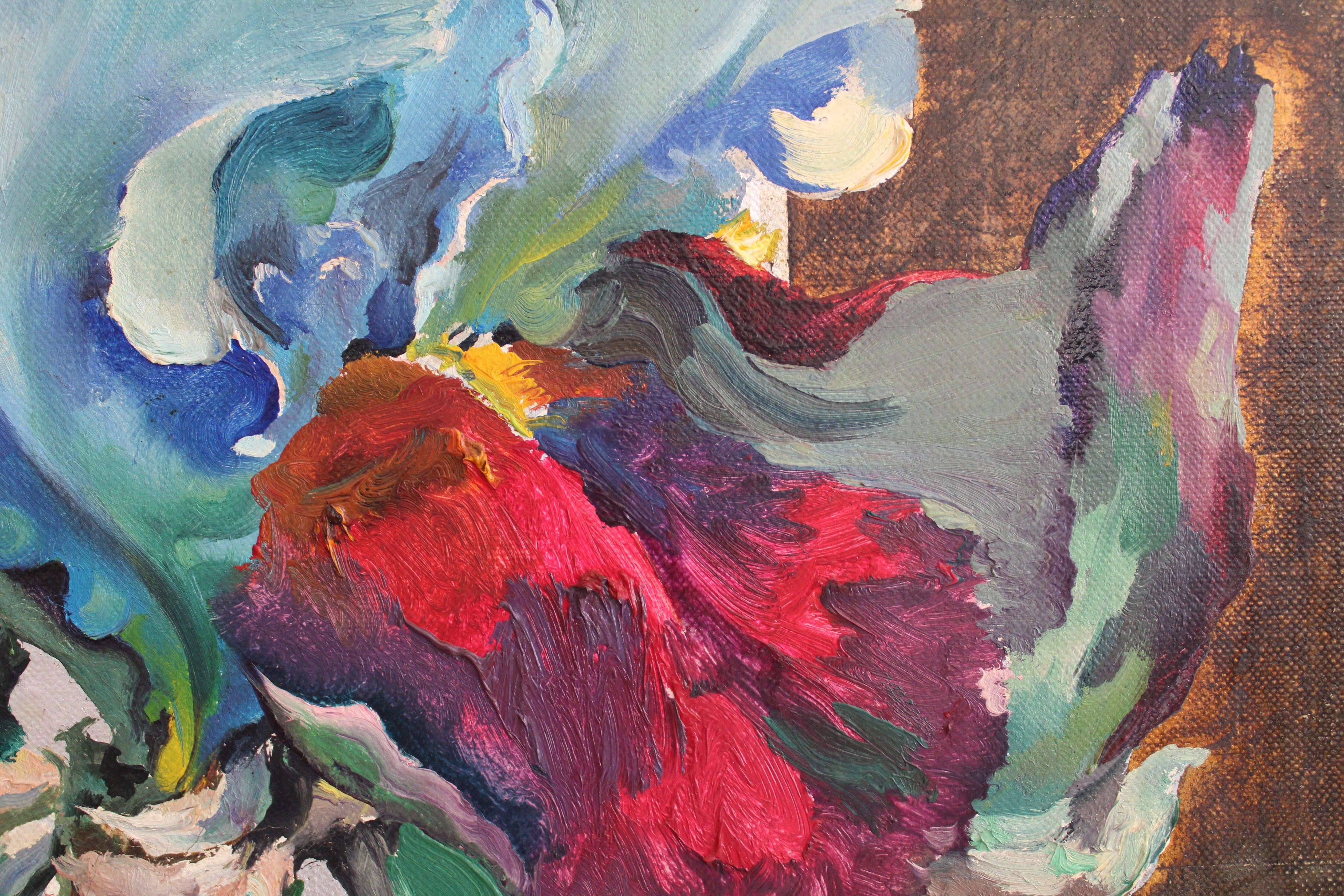 Iris bleu-rose dans un faisceau de lumière. 1998, toile, huile, 81x54 cm en vente 3