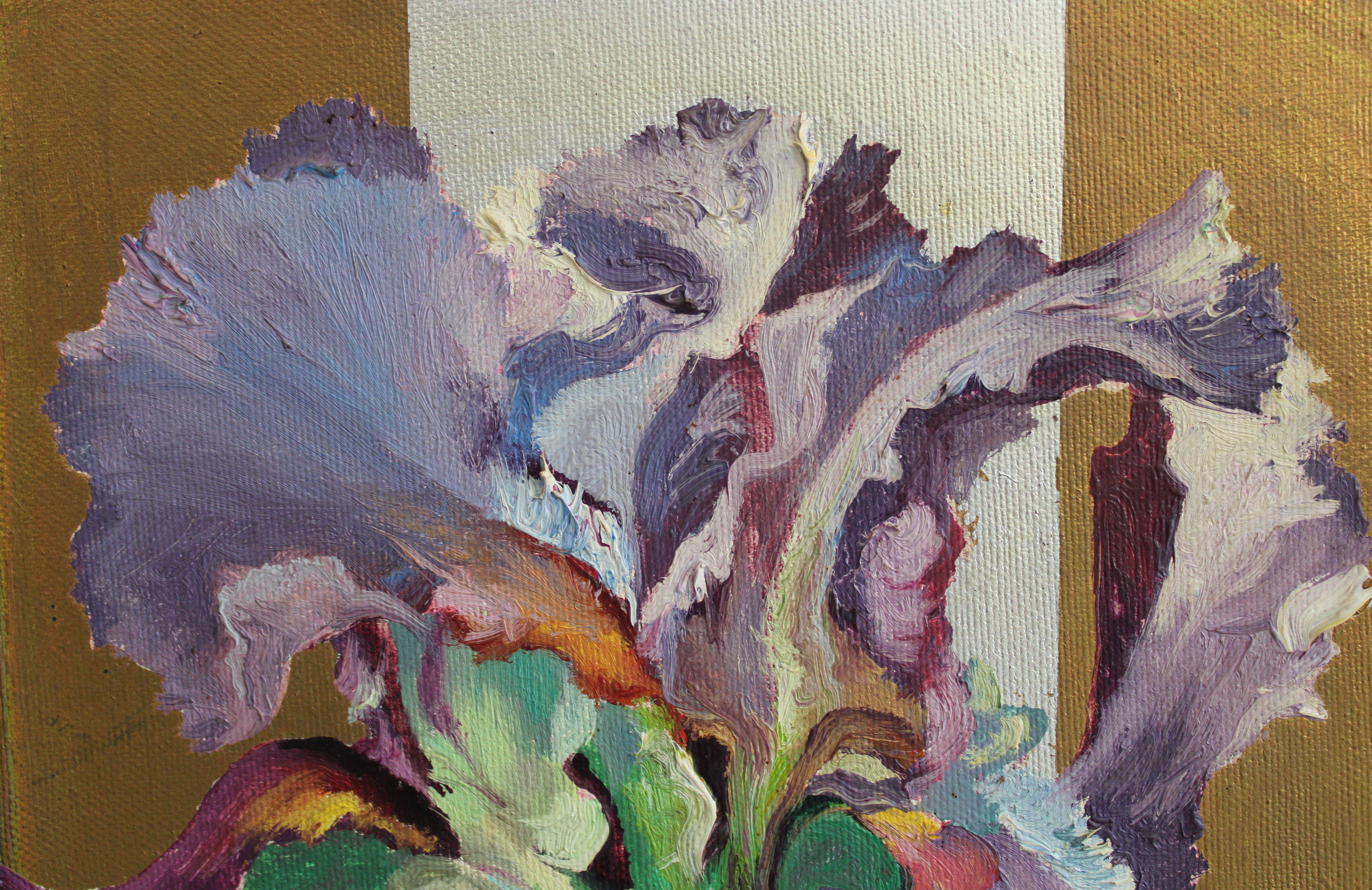 Purple irises. 1998, canvas, oil, 35x25 cm For Sale 2