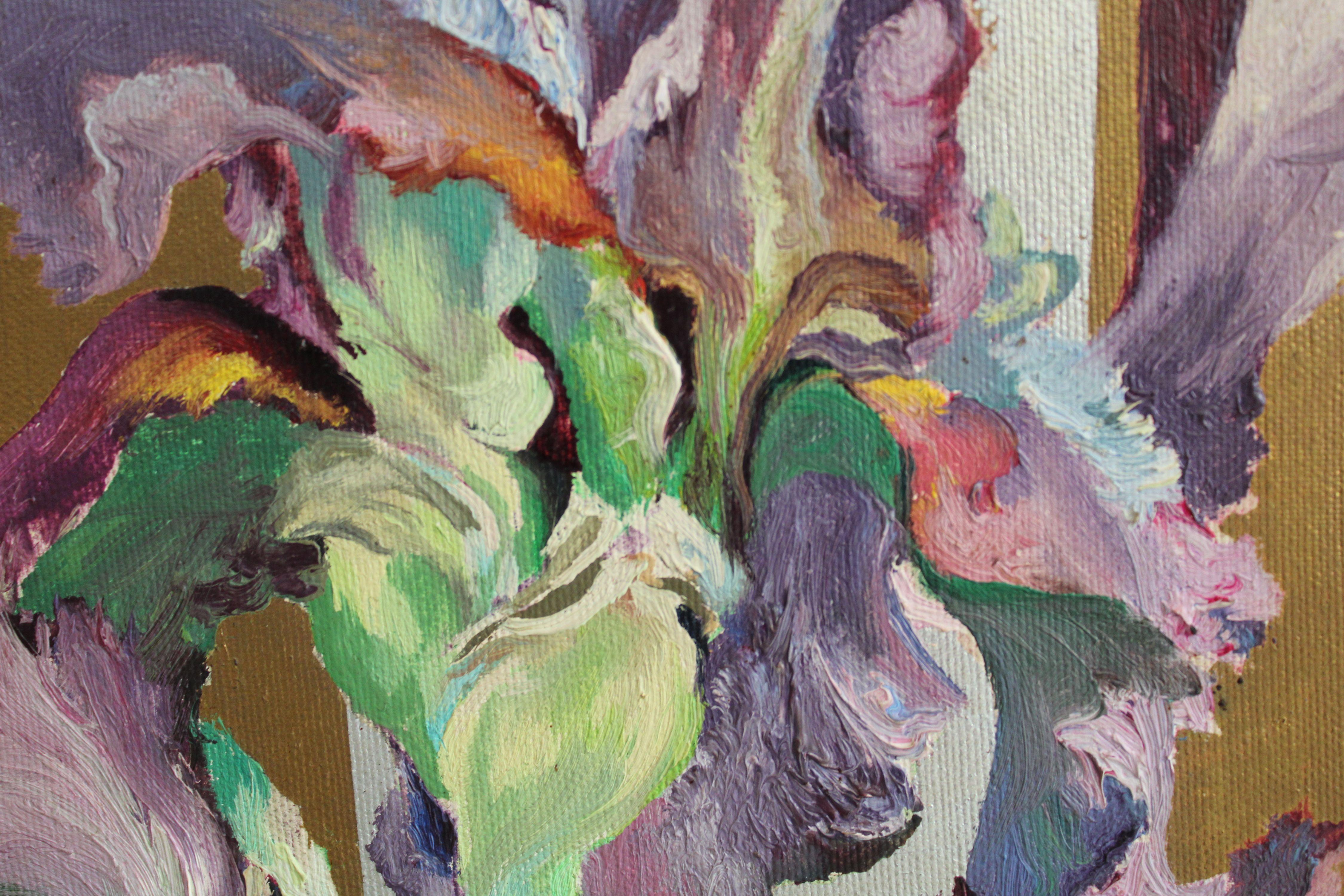 Purple irises. 1998, canvas, oil, 35x25 cm For Sale 3