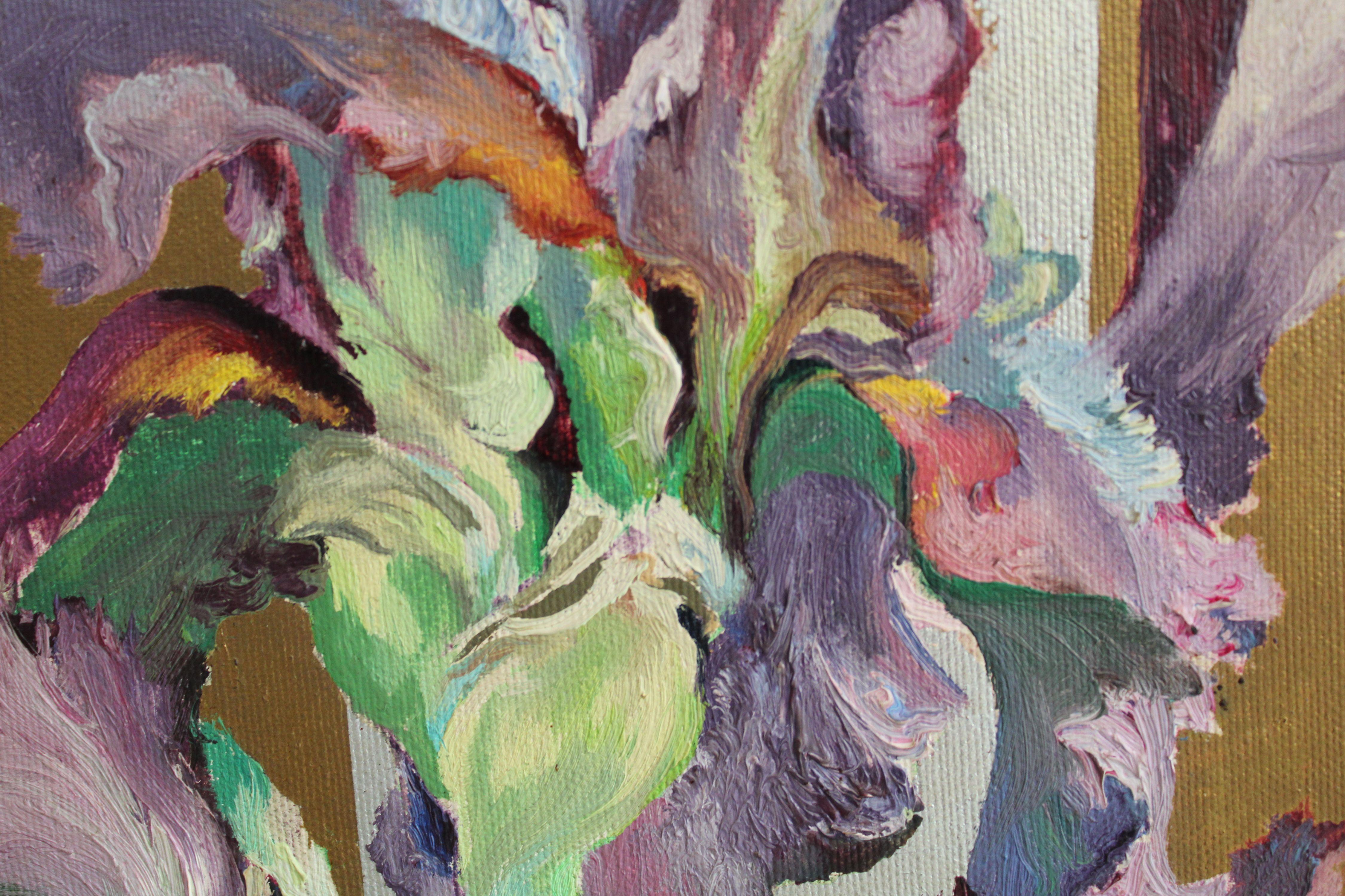 Lirios morados 1998, lienzo, óleo, 35x25 cm en venta 2