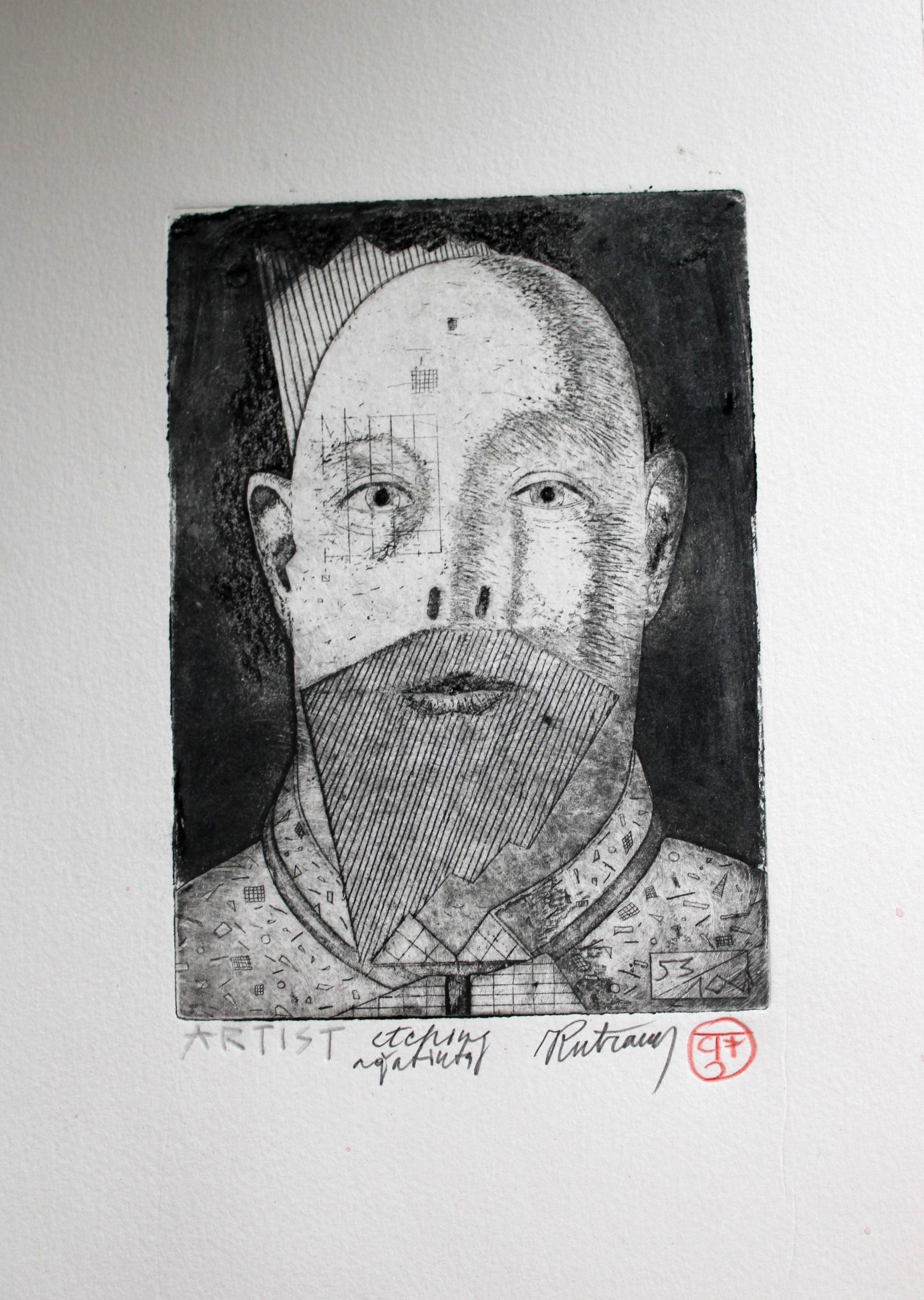 Artistics. Papier, gravure, aquarelle, 18x13 cm - Print de Juris Putrams 