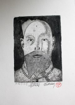 Artista. Papel, aguafuerte, acuarela, 18x13 cm