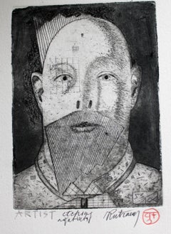 Artista. Papel, aguafuerte, acuarela, 18x13 cm