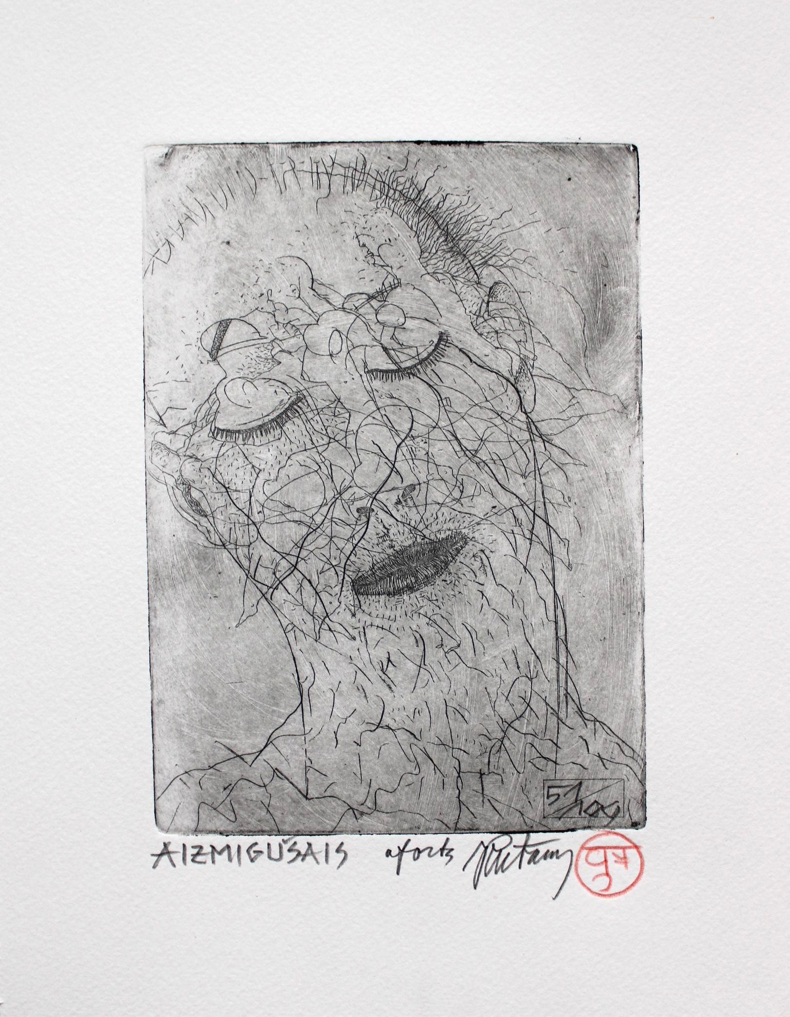 Dormire, acquaforte/acquatinta, 18,5x12,5 cm - Print di Juris Putrams 