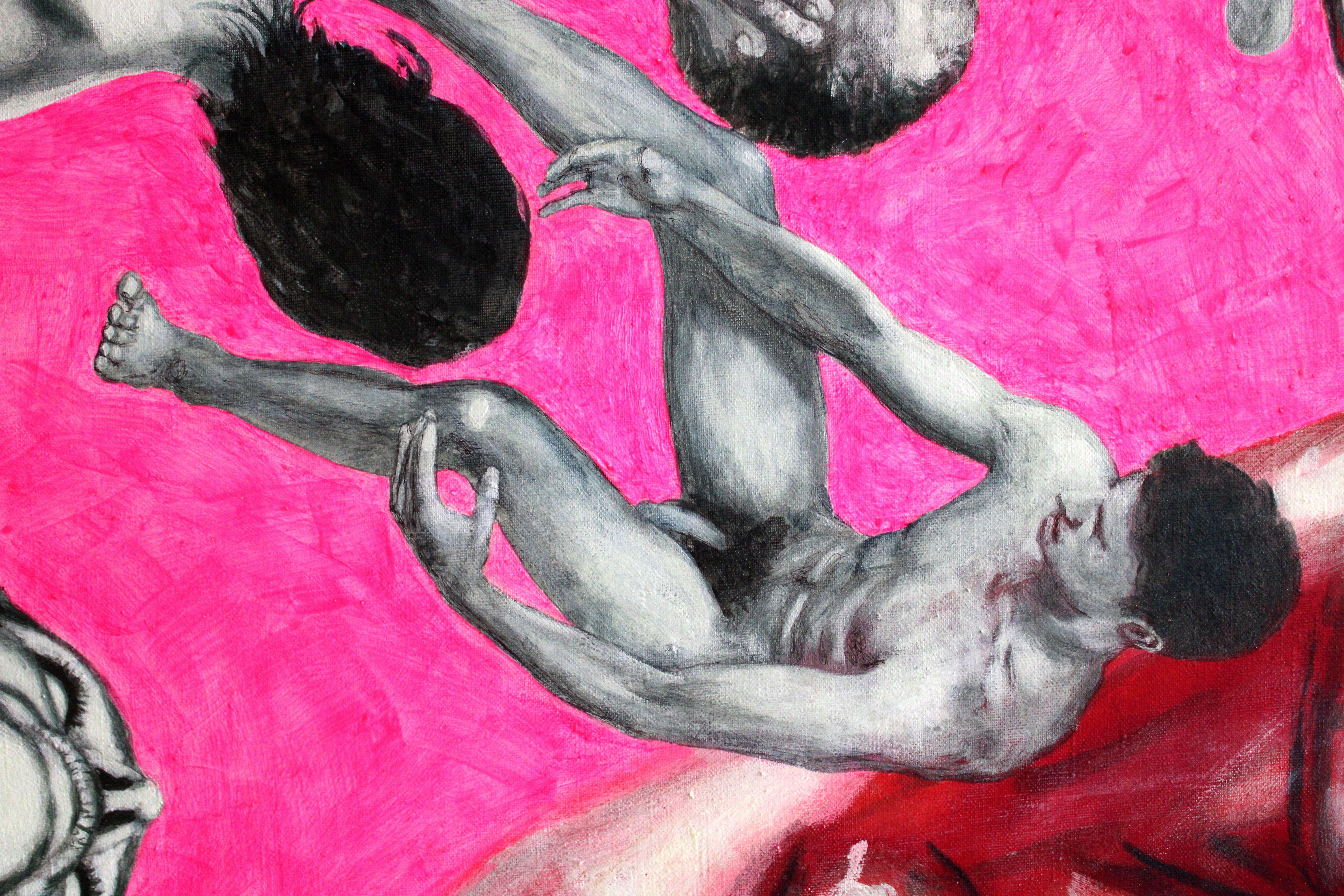 A l'abri des regards 2  2006, toile, techniques mixtes, 180x140 cm - Rose Figurative Painting par Juris Utans