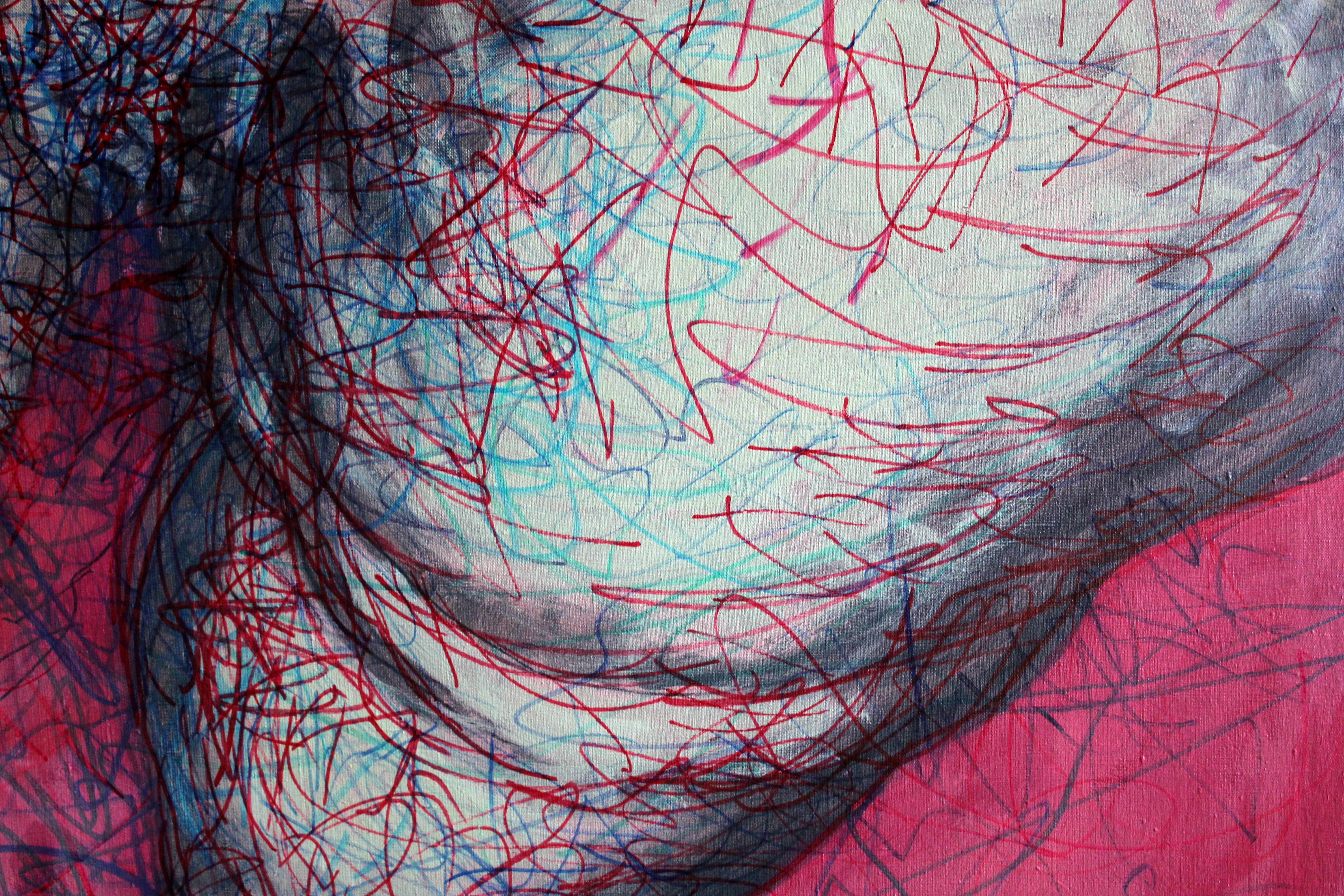Autoritratto 11  Nudo maschile 2009, tela, acrilico, pennarello 98x140 cm - Painting Contemporaneo di Juris Utans