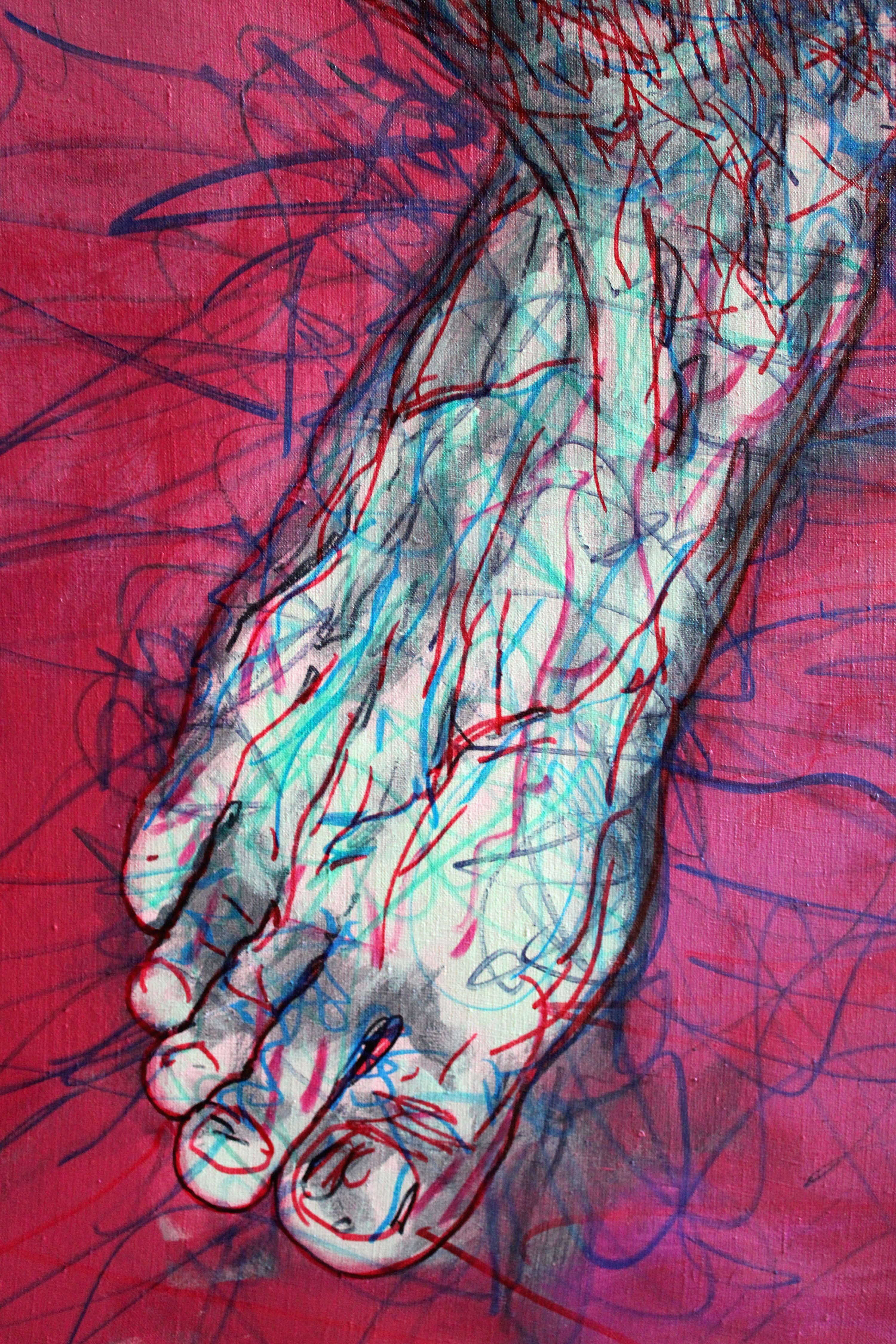Autoritratto 11  Nudo maschile 2009, tela, acrilico, pennarello 98x140 cm - Nude Painting Rosa di Juris Utans