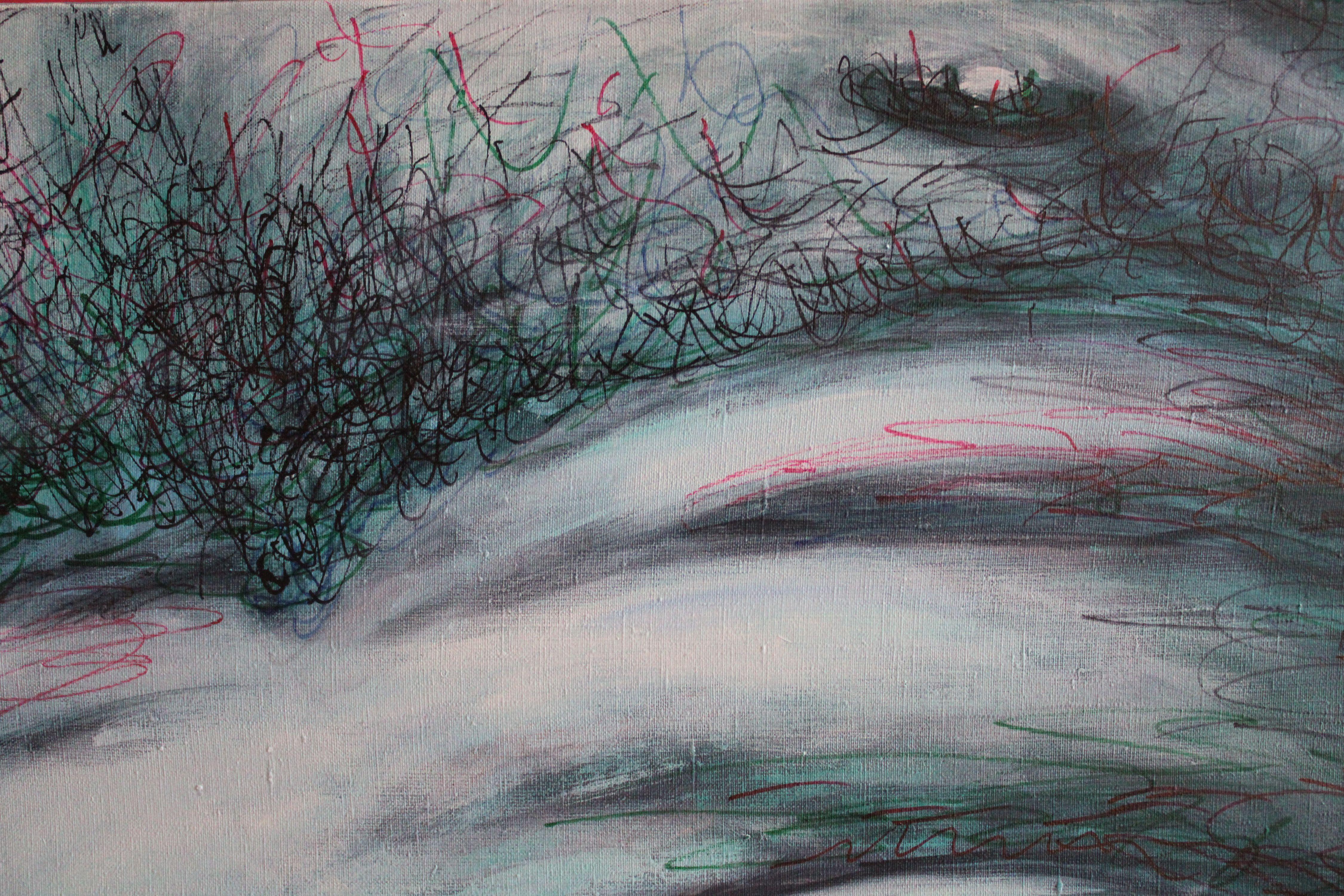 Self-portrait 3  Male nude 2009, canvas, acrylic, felt tip pen 140x98 cm - Contemporary Painting by Juris Utans