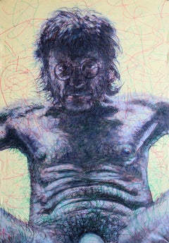 Self-portrait 5 Male nude 2009, canvas, acrylic, felt tip pen 140x98 cm