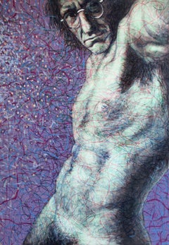 Self-portrait 8  Male nude 2009, canvas, acrylic, felt tip pen 140x98 cm