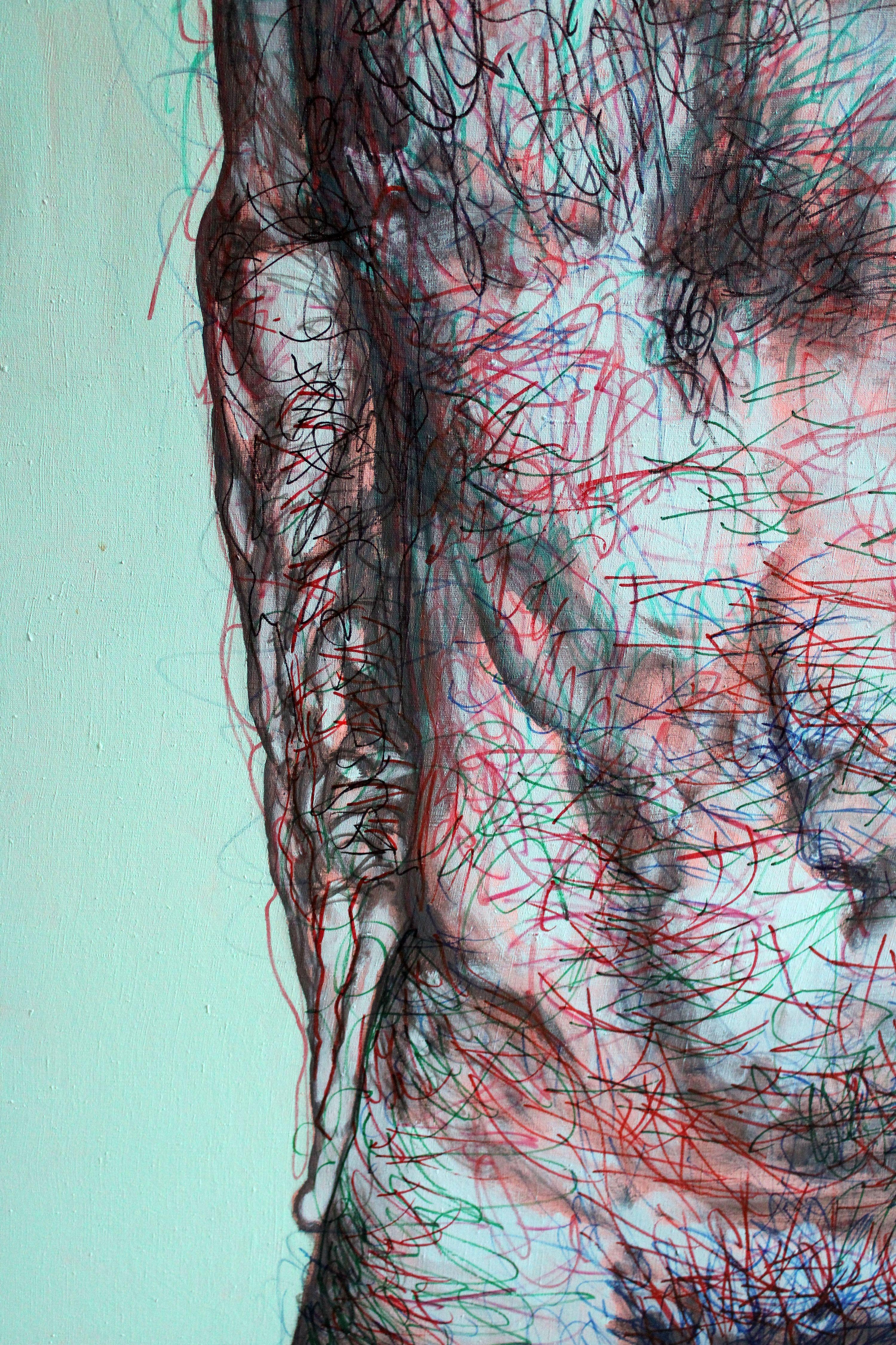 Self-portrait 9  Male nude 2009, canvas, acrylic, felt tip pen 140x98 cm For Sale 1