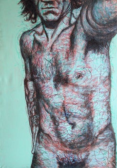 Self-portrait 9  Male nude 2009, canvas, acrylic, felt tip pen 140x98 cm