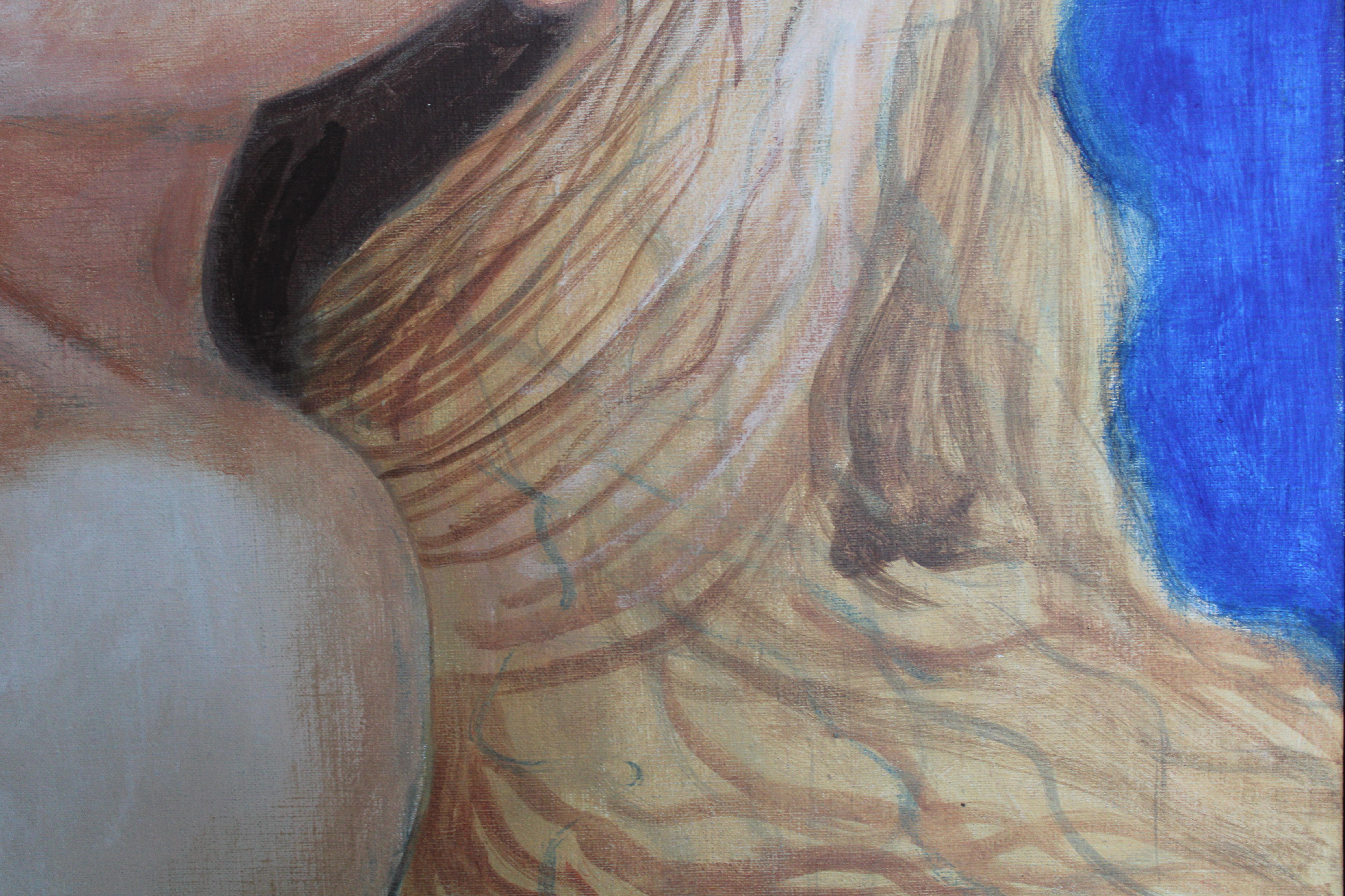 Woman on a blue background. Erotica. 1993. Oil on canvas. 98x140 cm For Sale 1