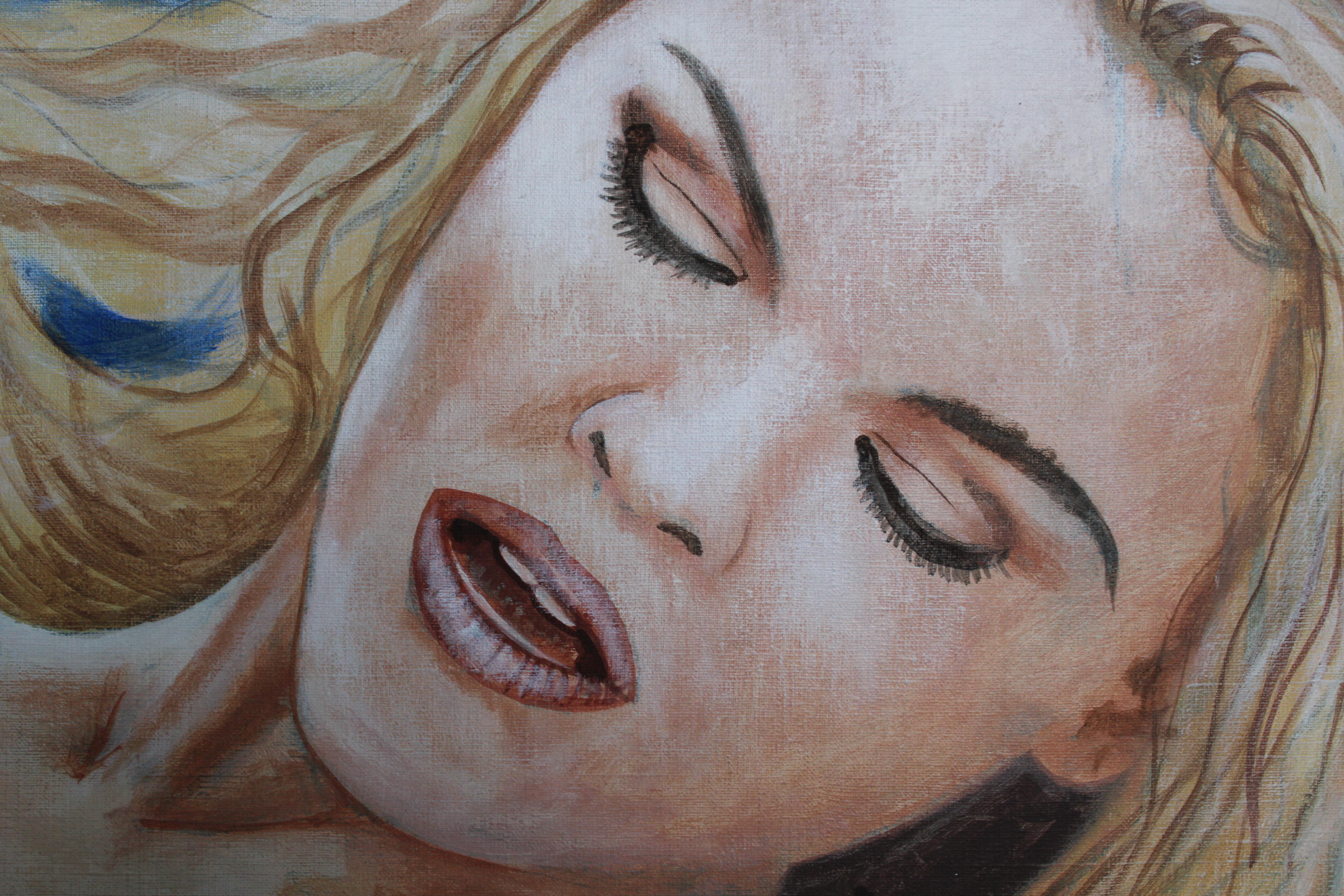 Woman on a blue background. Erotica. 1993. Oil on canvas. 98x140 cm For Sale 2