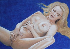 Woman on a blue background. Erotica. 1993. Oil on canvas. 98x140 cm   