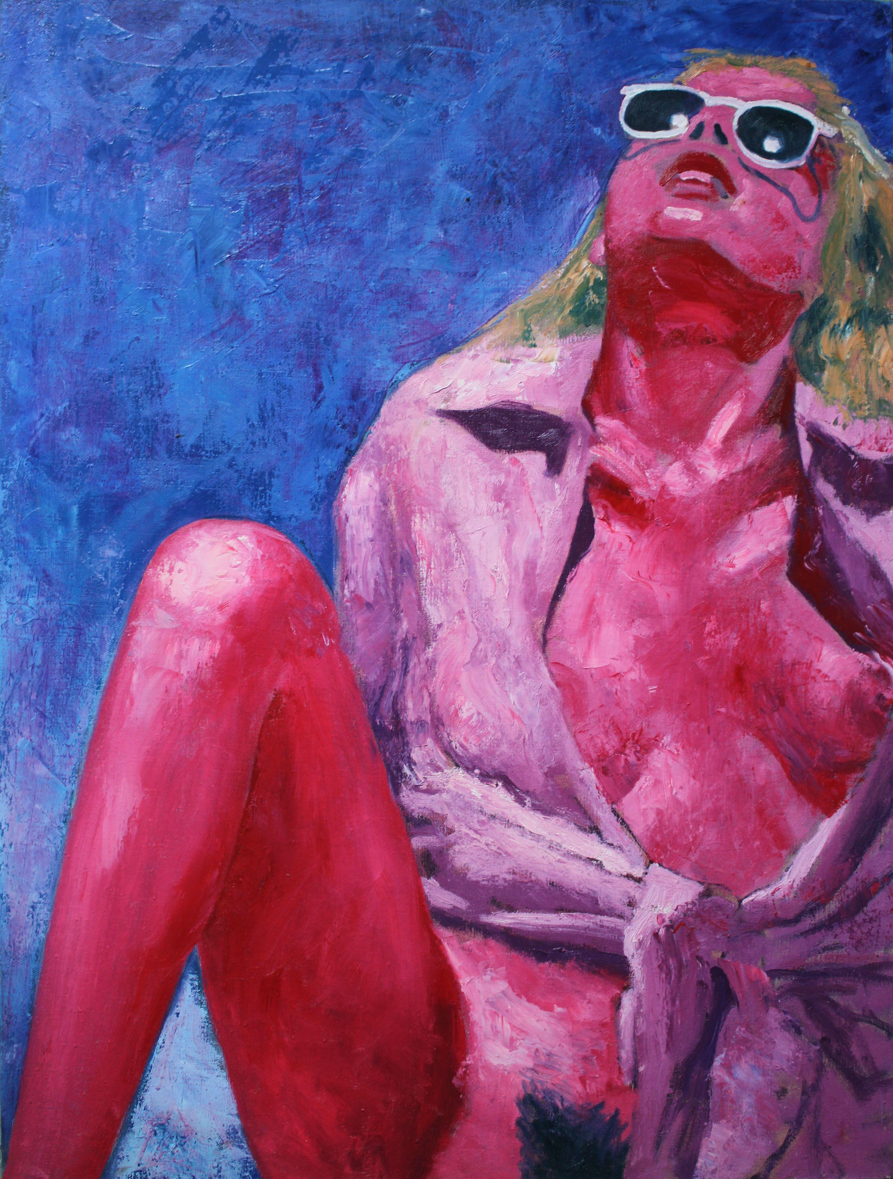 Nude Painting di Juris Utans - Donna con occhiali da sole. Erotica. 1993. Olio su tela. 105x79 cm