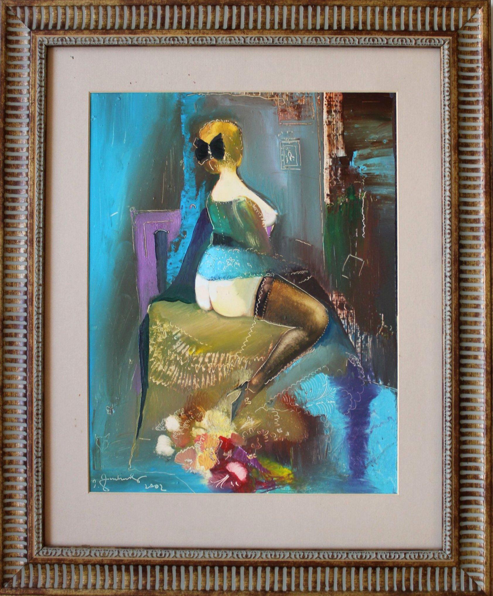 Boudoir  Öl/Karton, 40x30 cm, Öl – Painting von Juris Zvirbulis