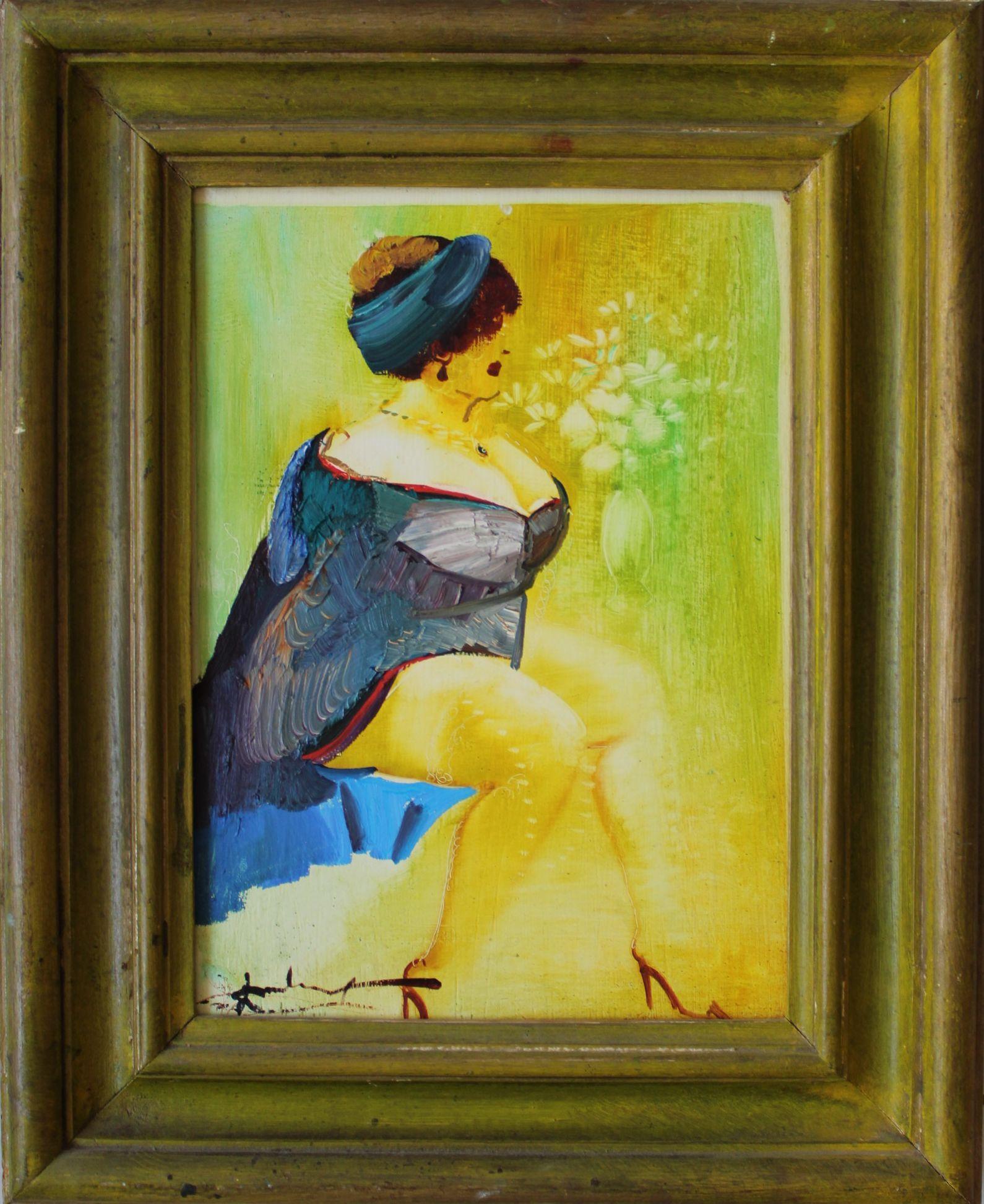 La Femme fatale  óleo/cartón, 37x26 cm - Painting de Juris Zvirbulis