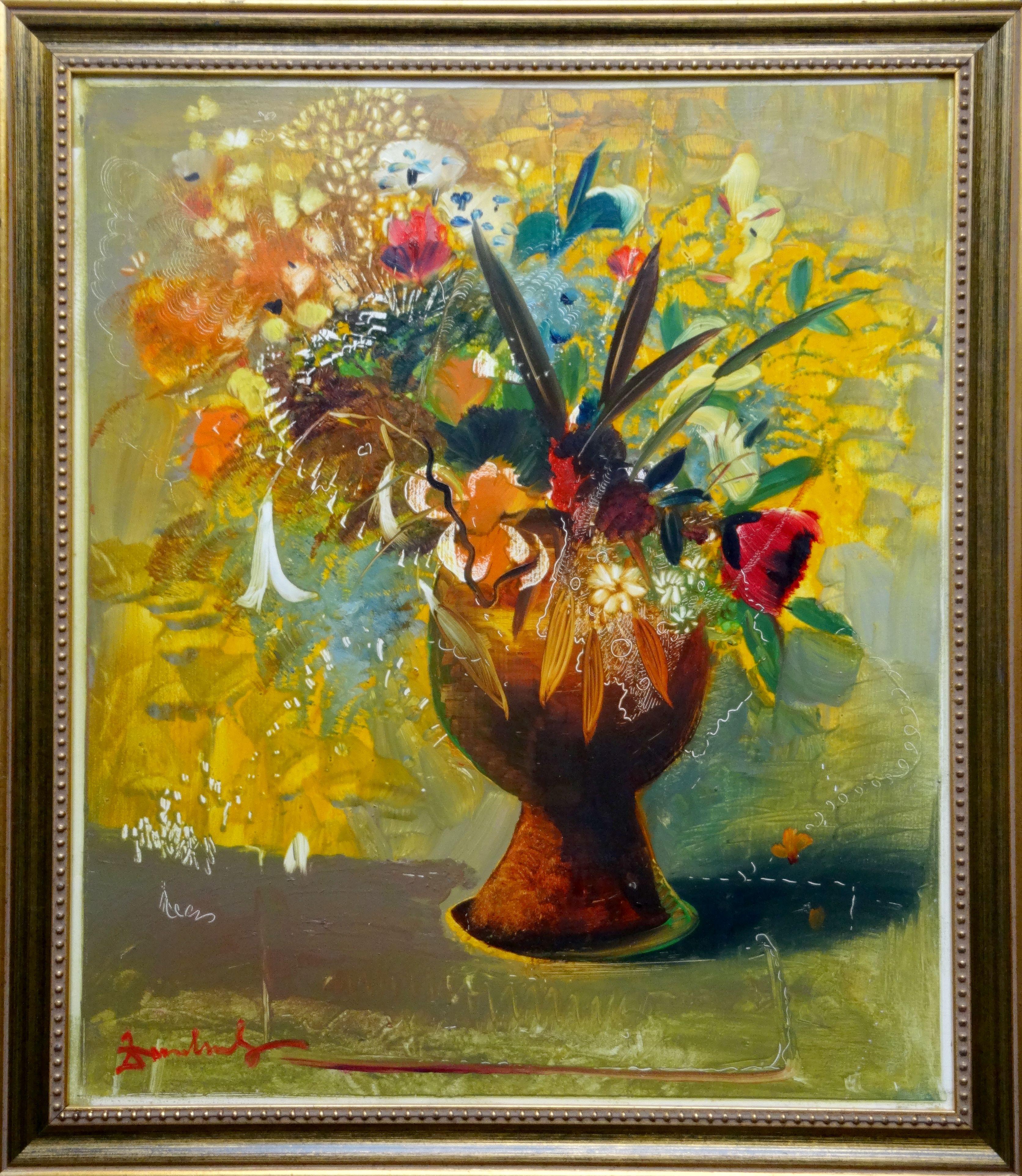 Summer flowers. 2002. Cardboard, oil, 71x60 cm – Painting von Juris Zvirbulis
