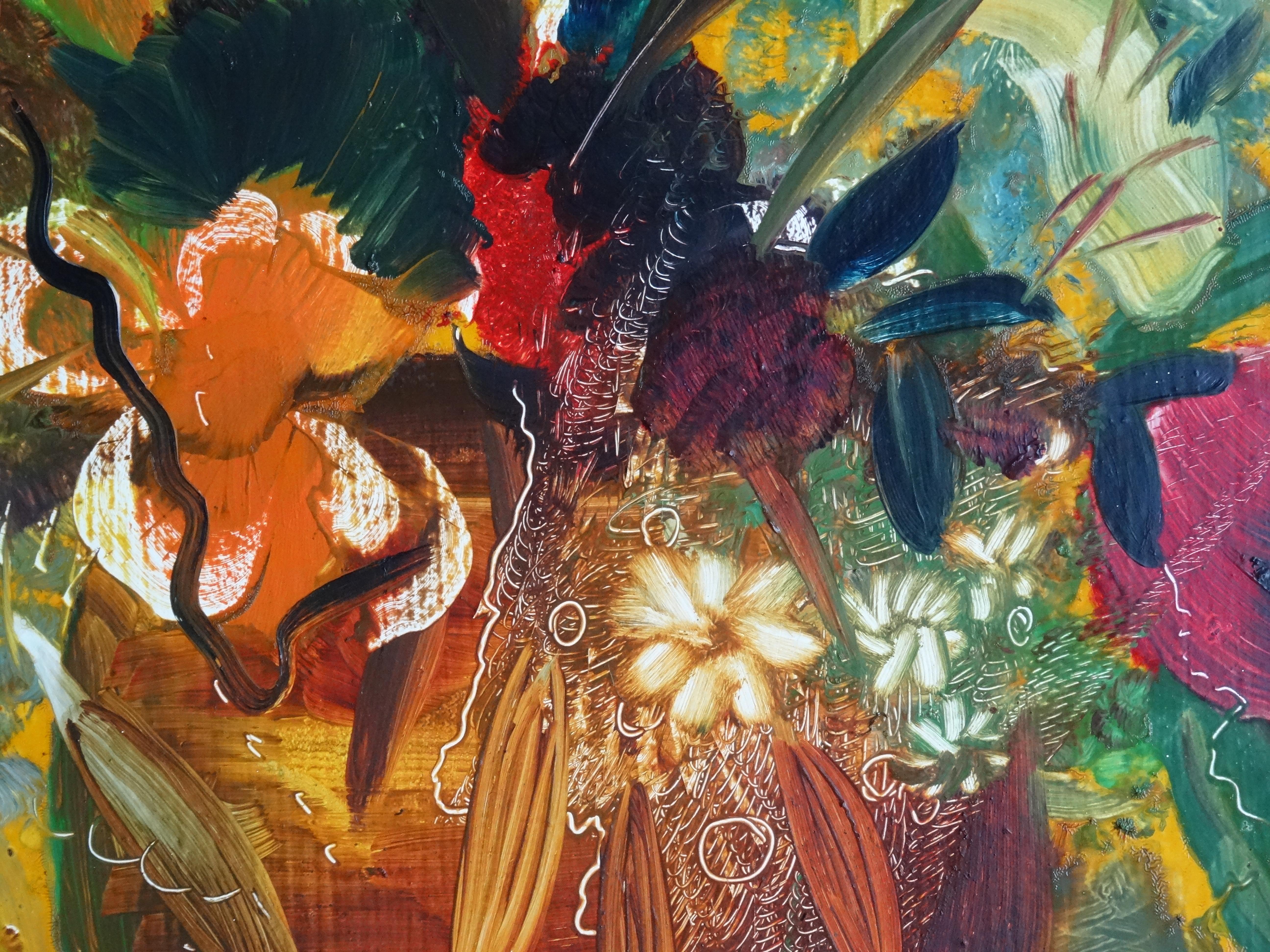 Summer flowers. 2002. Cardboard, oil, 71x60 cm (Braun), Interior Painting, von Juris Zvirbulis