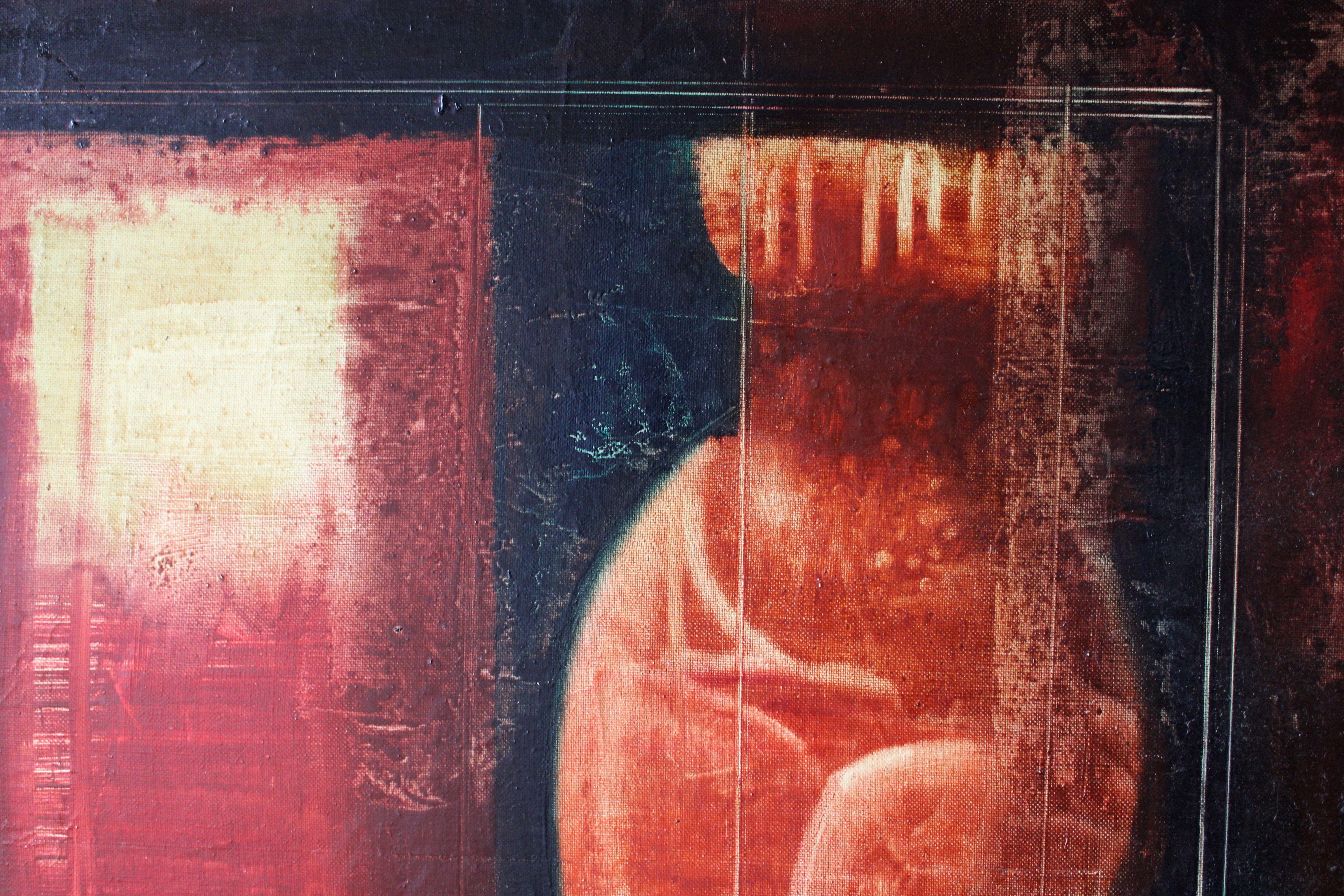 Vision transcendantale. Huile sur toile, 93x92 cm - Rose Abstract Painting par Juris Zvirbulis
