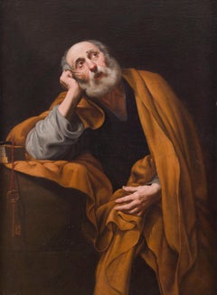 17th Century Caravaggesque Circle of Jusepe De Ribera Saint Peter Oil on Canvas