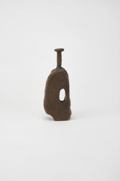 Plain Dark Brown Flat Ceramic Vessel, Body Small Opening by Willem Van Hooff