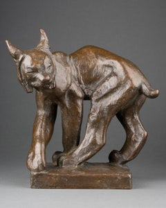 Jussi Mäntynen (1886-1978): "lon Vädrar Fara", Lynx in bronze signed and dated