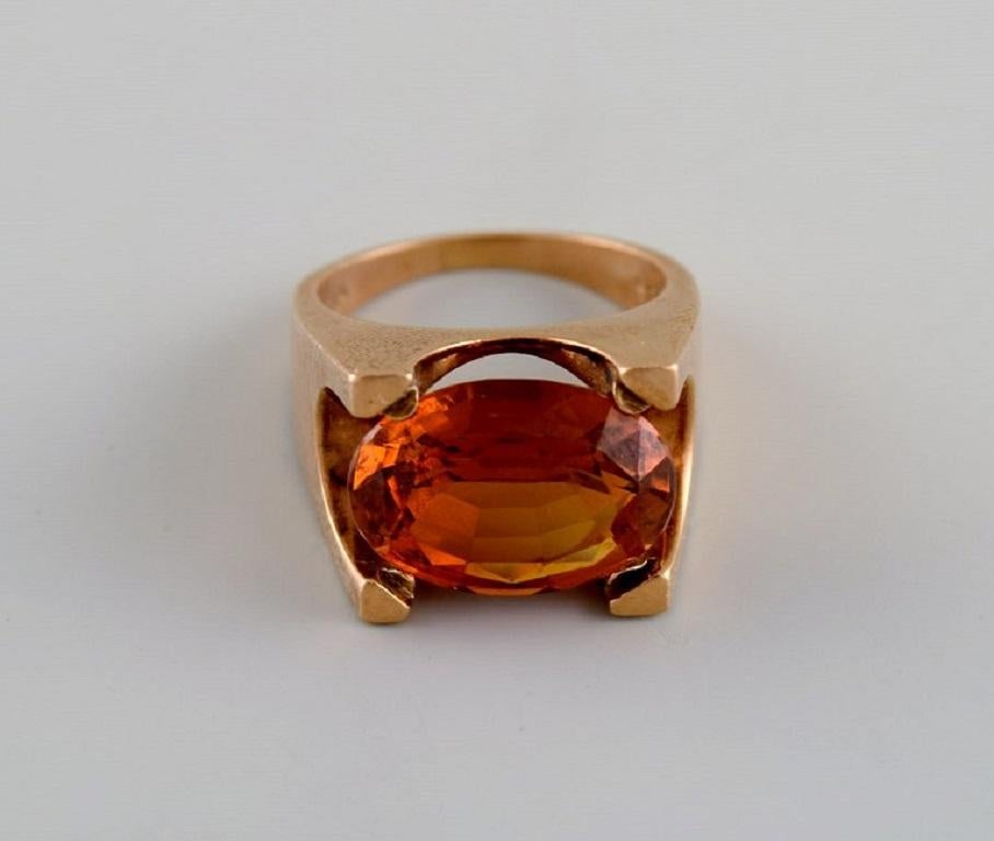 Just Andersen, Denmark, Art Deco Cocktail Ring in 14 Carat Gold For Sale 1
