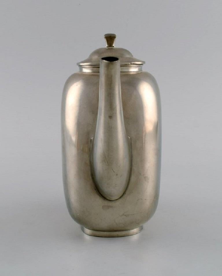 Just Andersen '1884-1943', Denmark, Art Deco Tin Coffee Pot with Wicker Handle For Sale 1