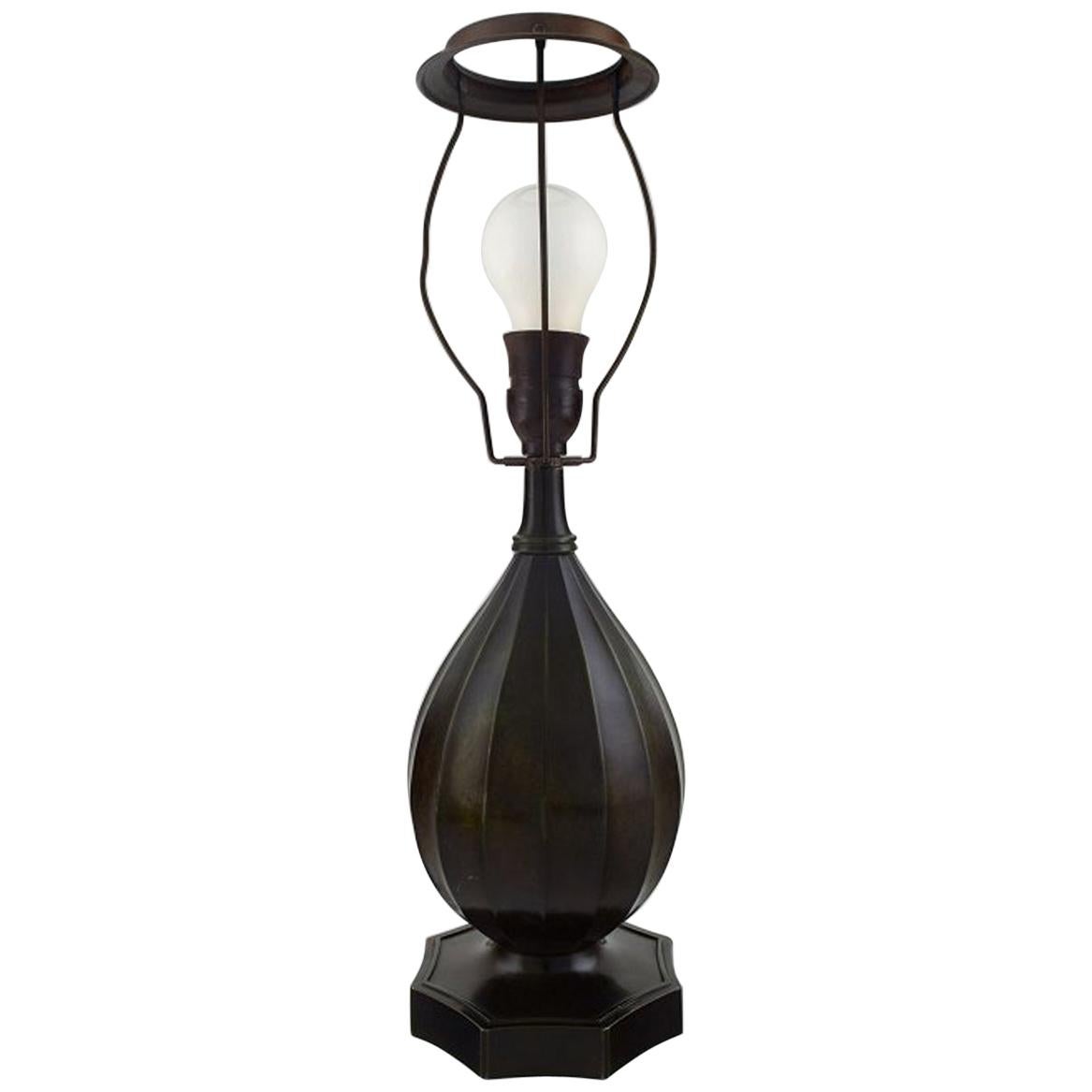 Just Andersen 1884-1943 Table Lamp in Patinated "Disko" Metal