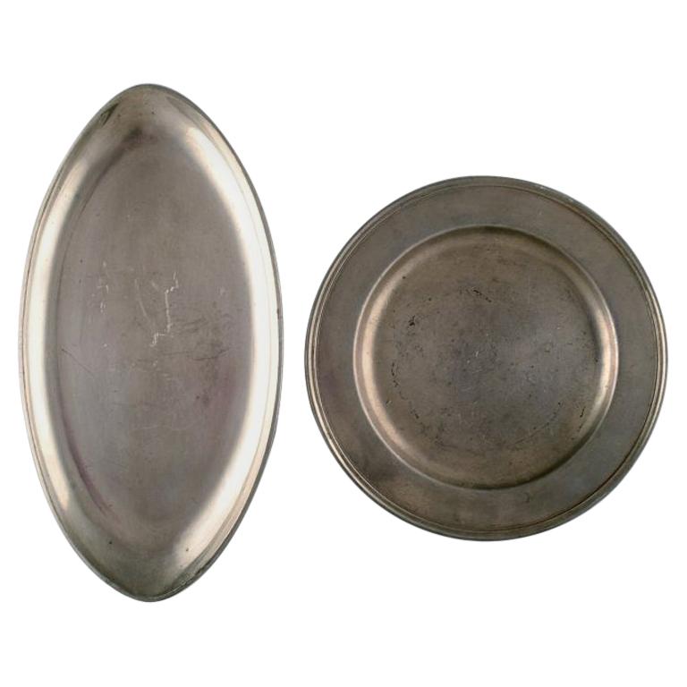 Just Andersen, 2 Large Art Deco Pewter Dishes, Denmark, 1930s