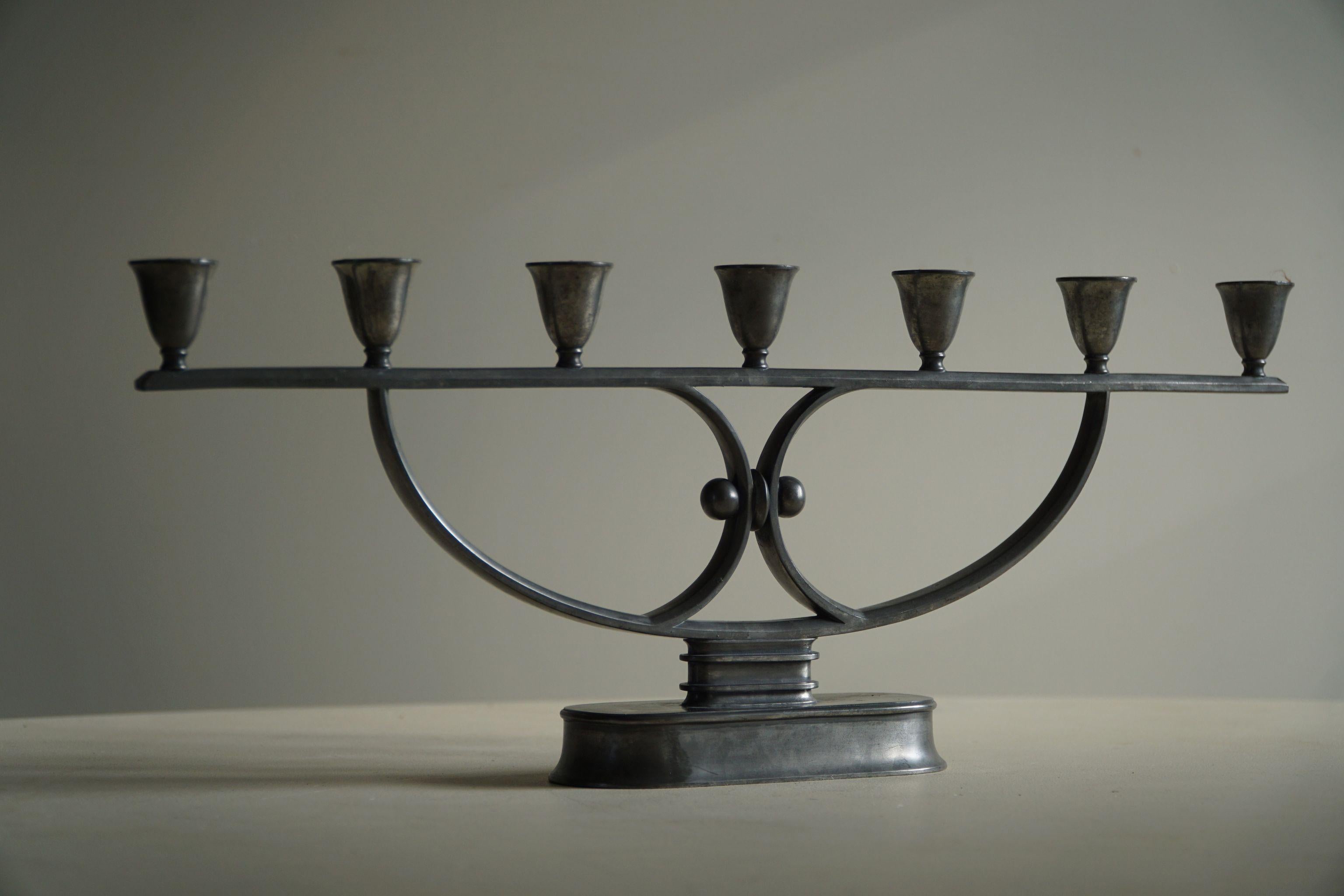 Just Andersen, A Large Metal Candlestick, Danish Art Deco, 1920s For Sale 4