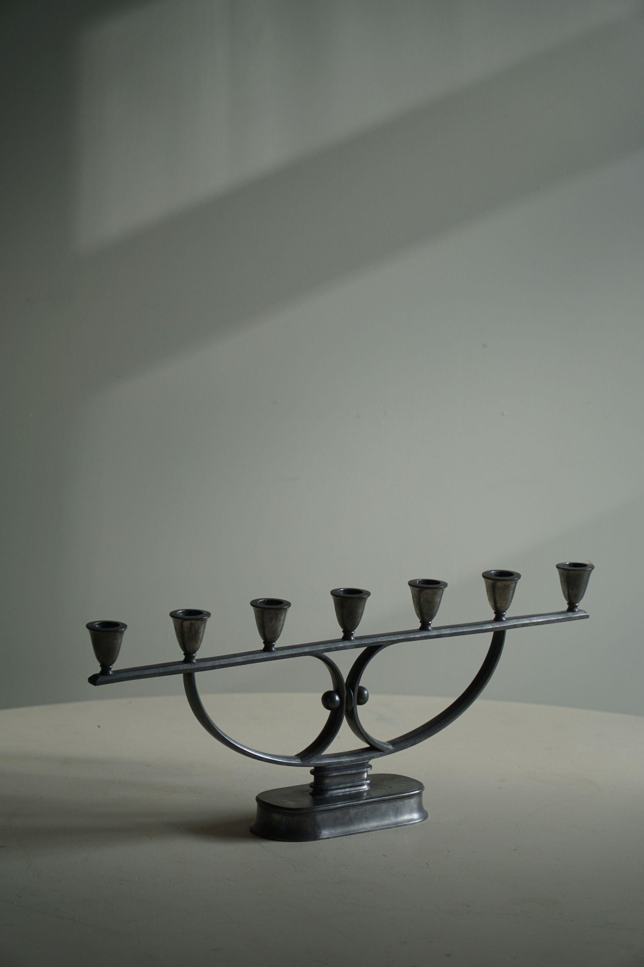 Just Andersen, A Large Metal Candlestick, Danish Art Deco, 1920s For Sale 5