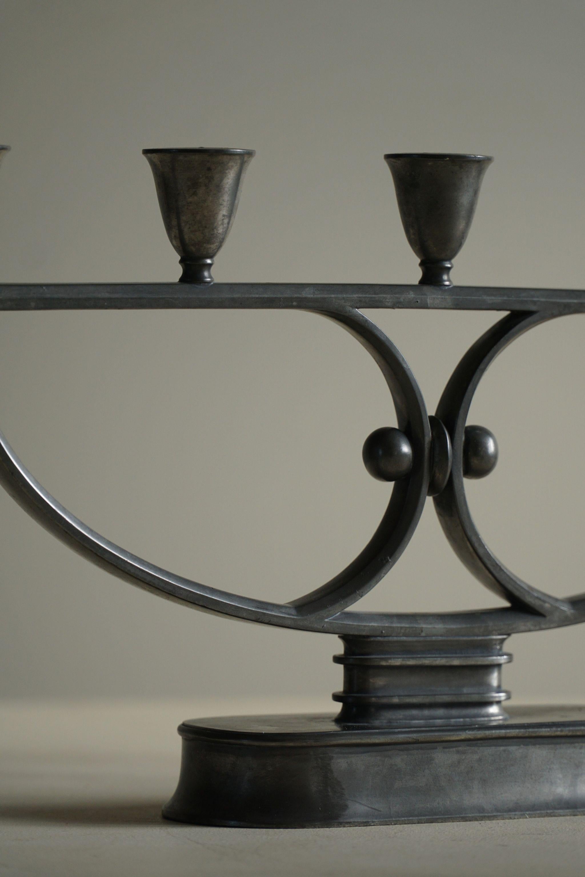 20th Century Just Andersen, A Large Metal Candlestick, Danish Art Deco, 1920s For Sale