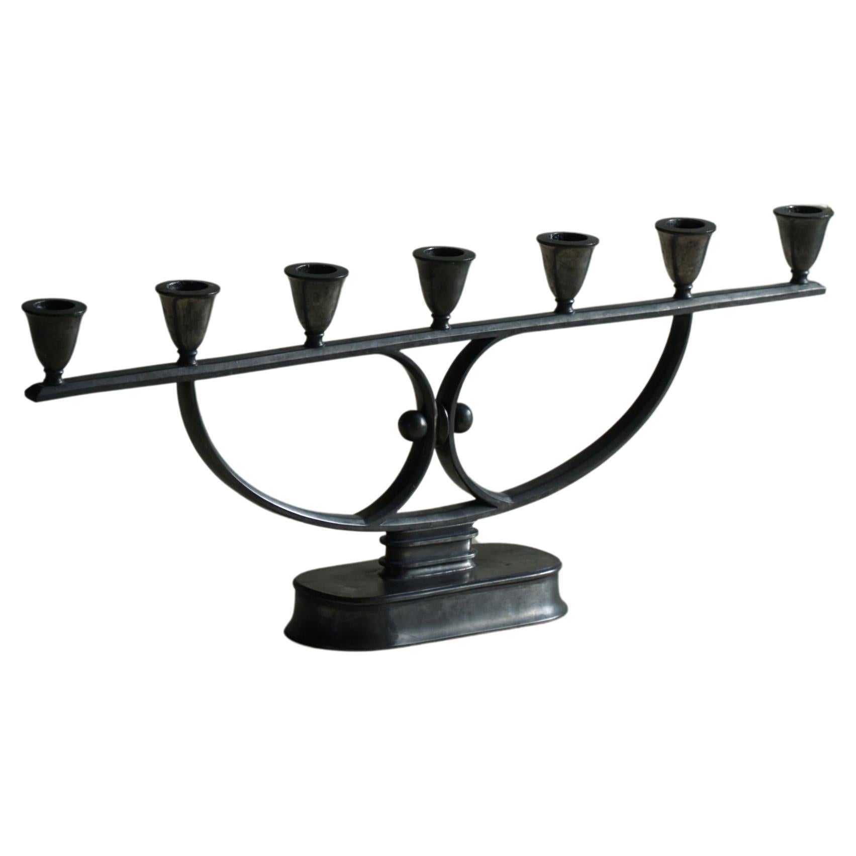 Just Andersen, A Large Metal Candlestick, Danish Art Deco, 1920s