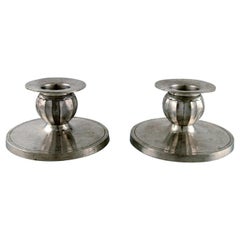 Just Andersen, a Pair of Art Deco Candlesticks in Pewter, 1940s