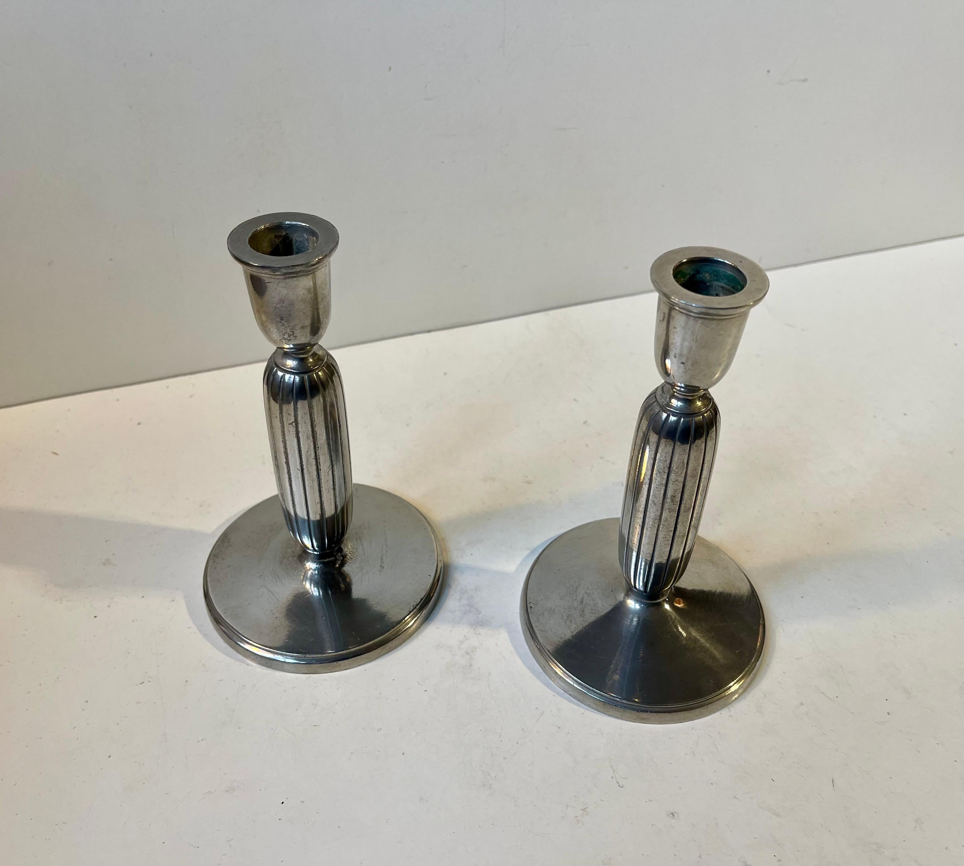 Just Andersen - a Pair of Art Deco Column Candlesticks in Pewter, 1930s For Sale 4