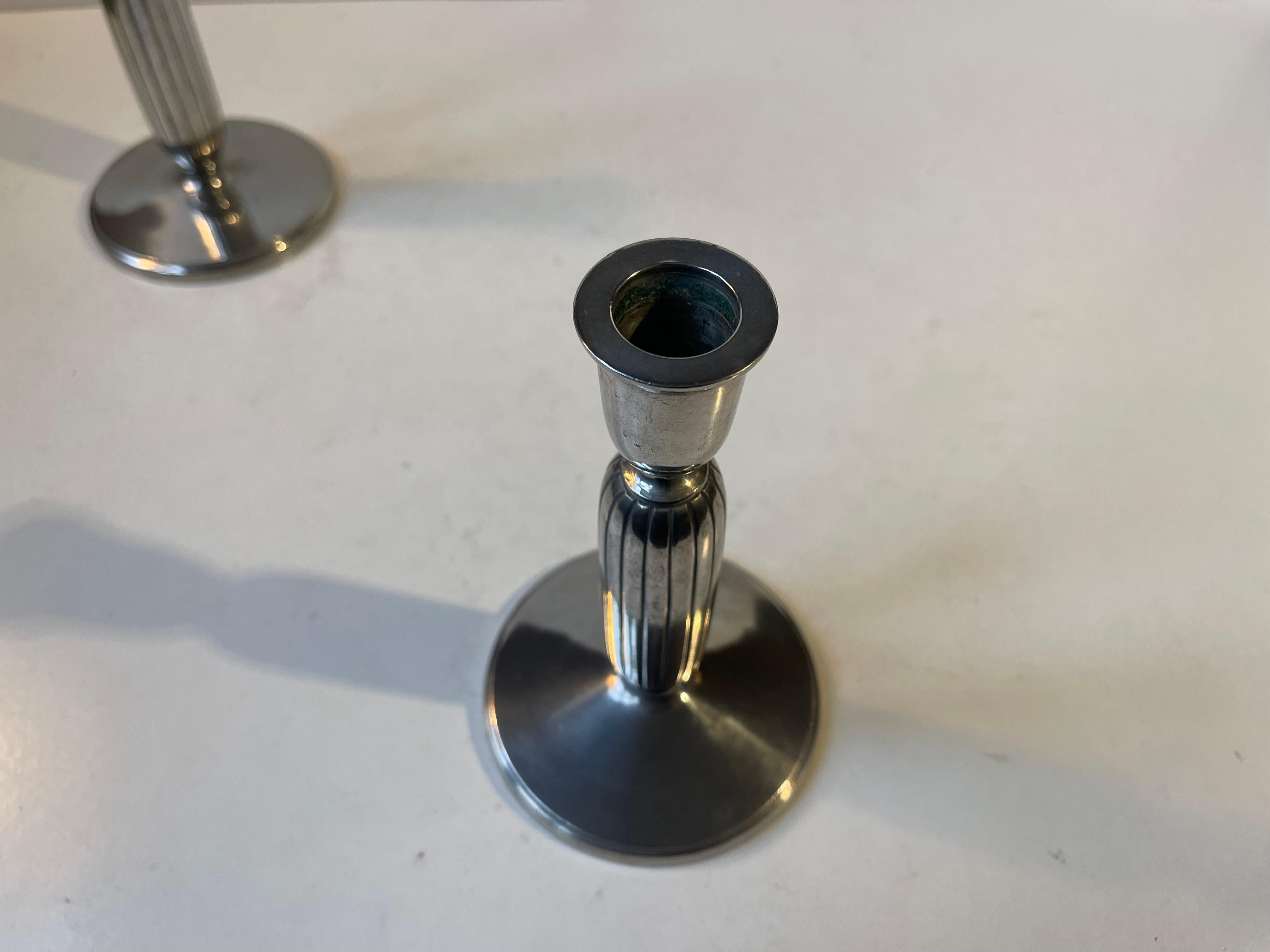 Just Andersen - a Pair of Art Deco Column Candlesticks in Pewter, 1930s For Sale 5
