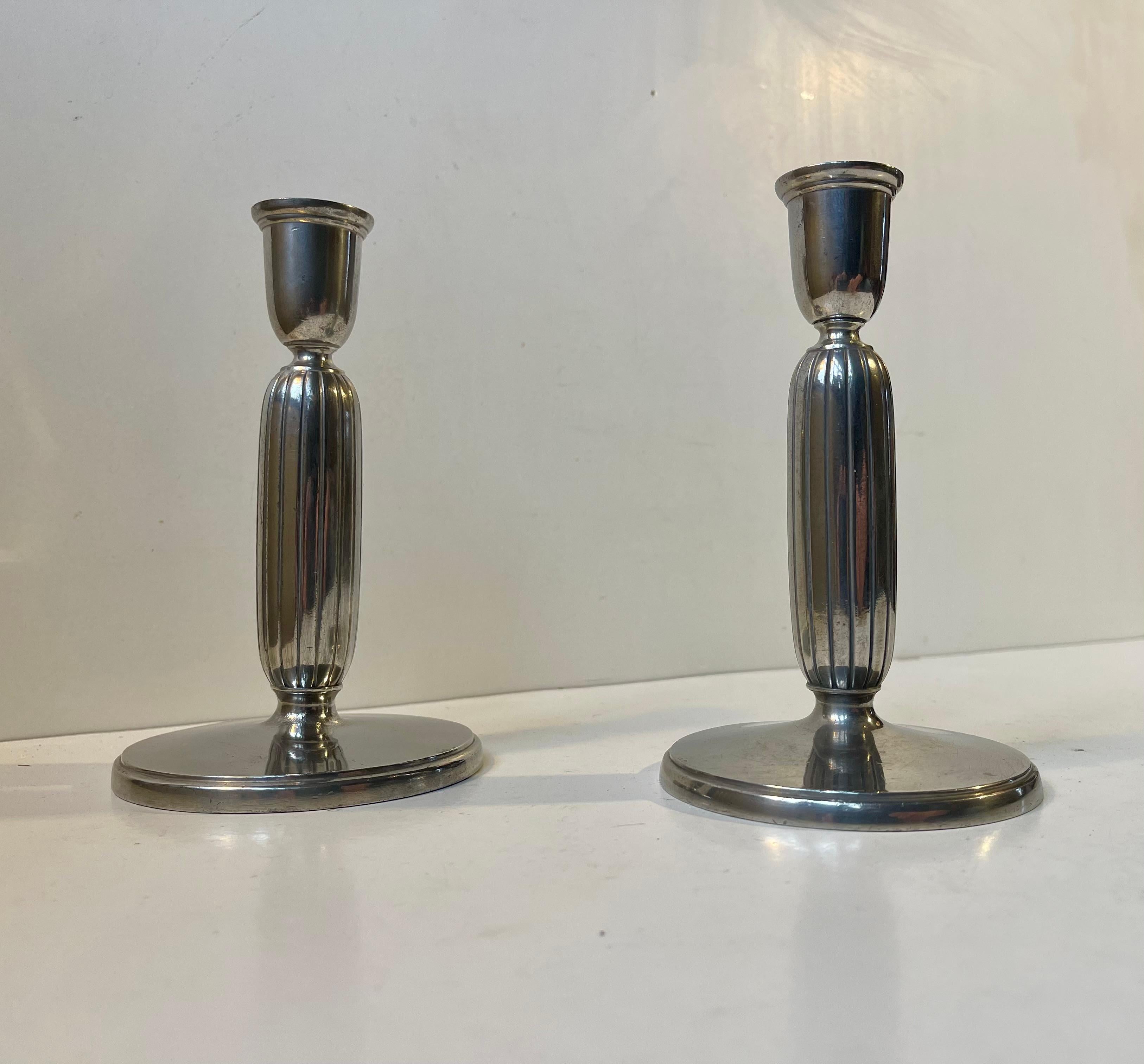 Mid-20th Century Just Andersen - a Pair of Art Deco Column Candlesticks in Pewter, 1930s For Sale