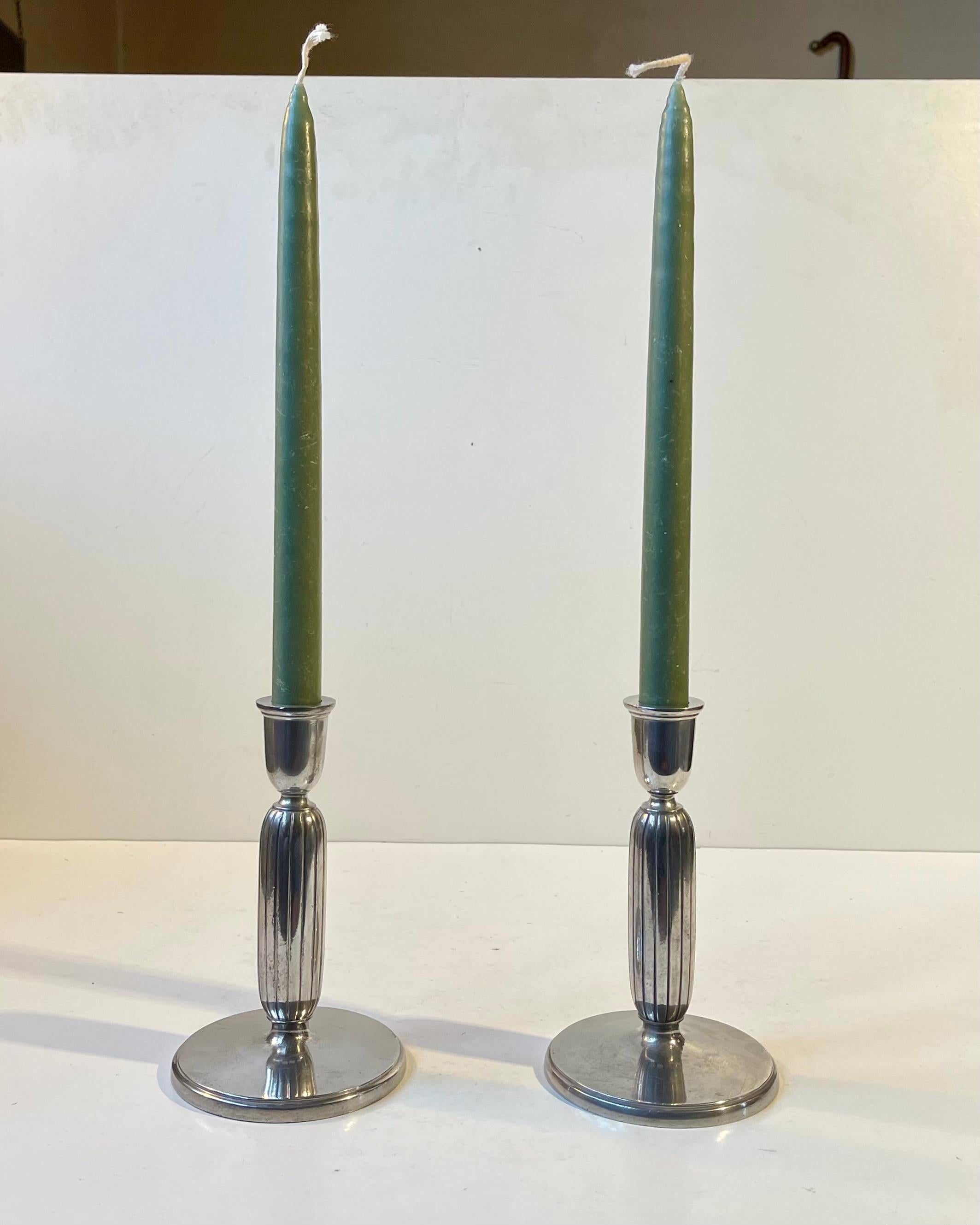 Just Andersen - a Pair of Art Deco Column Candlesticks in Pewter, 1930s For Sale 1