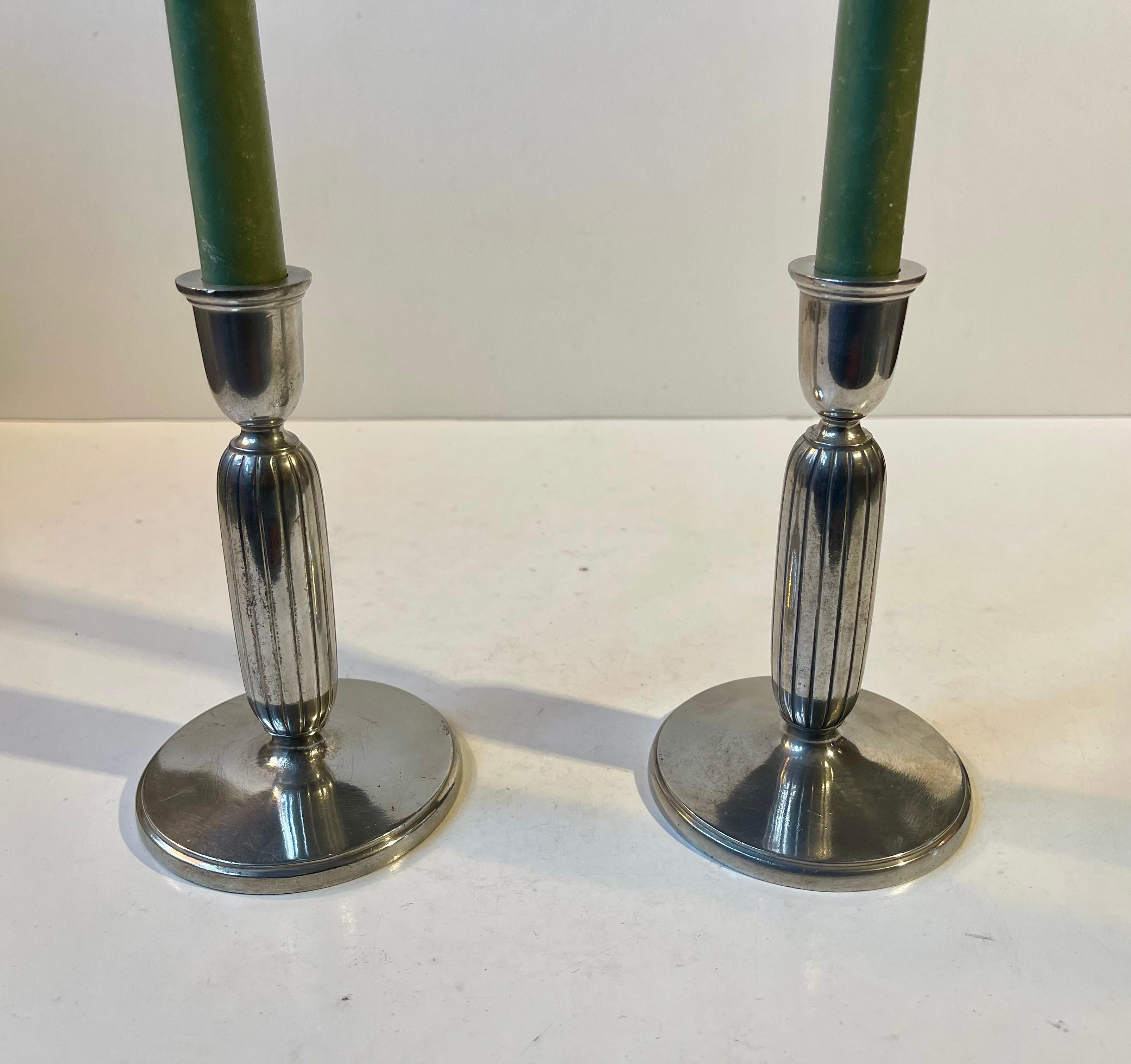 Just Andersen - a Pair of Art Deco Column Candlesticks in Pewter, 1930s For Sale 3