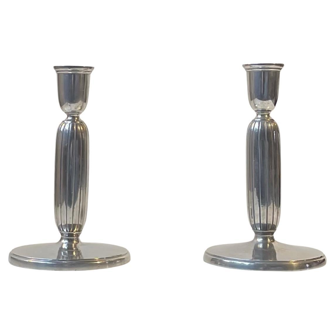 Just Andersen - a Pair of Art Deco Column Candlesticks in Pewter, 1930s For Sale