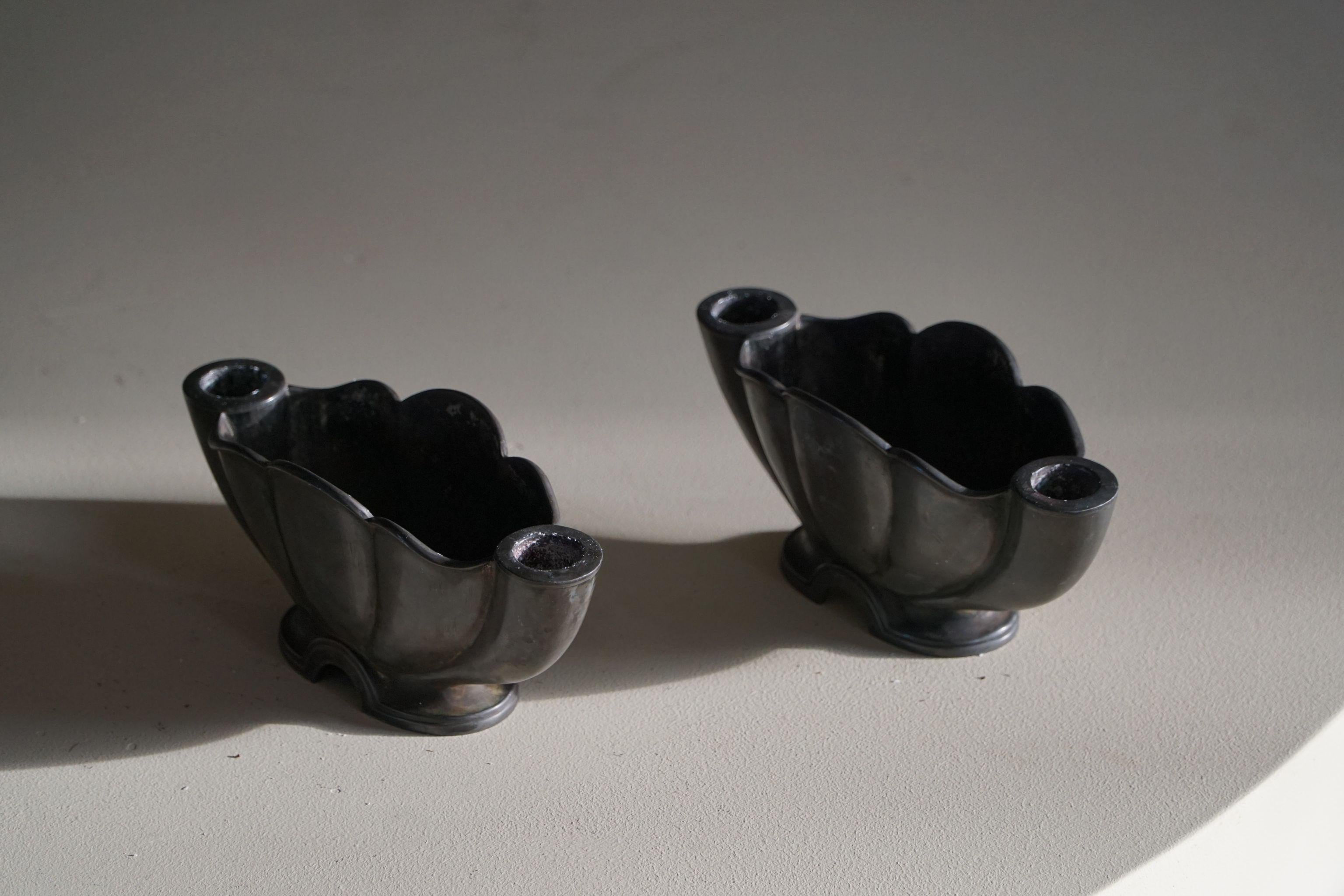 Just Andersen, A Pair of Candle Holders in Diskometal, Danish Art Deco, 1920s For Sale 9