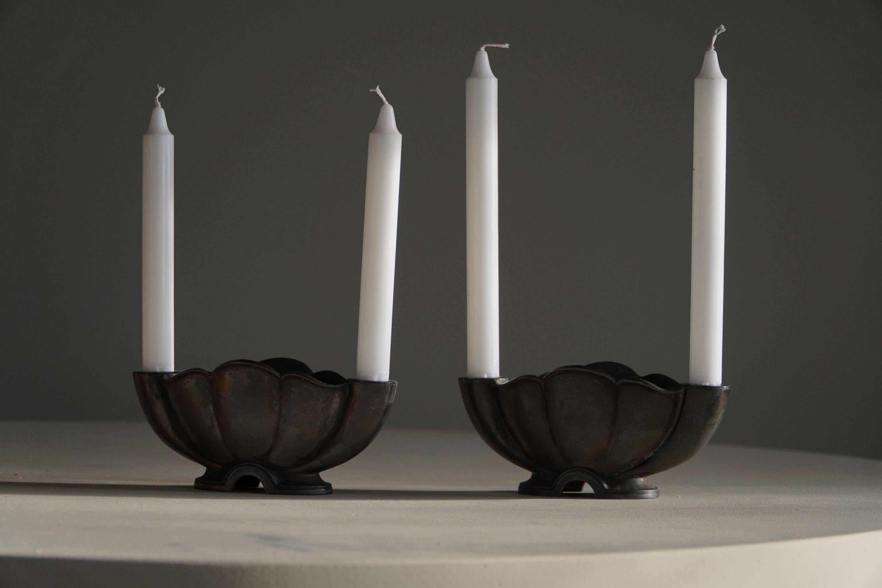 20th Century Just Andersen, A Pair of Candle Holders in Diskometal, Danish Art Deco, 1920s For Sale