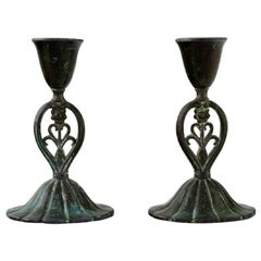 Just Andersen, a Pair of Early Art Nouveau Bronze Candlesticks, 1920s-1930s