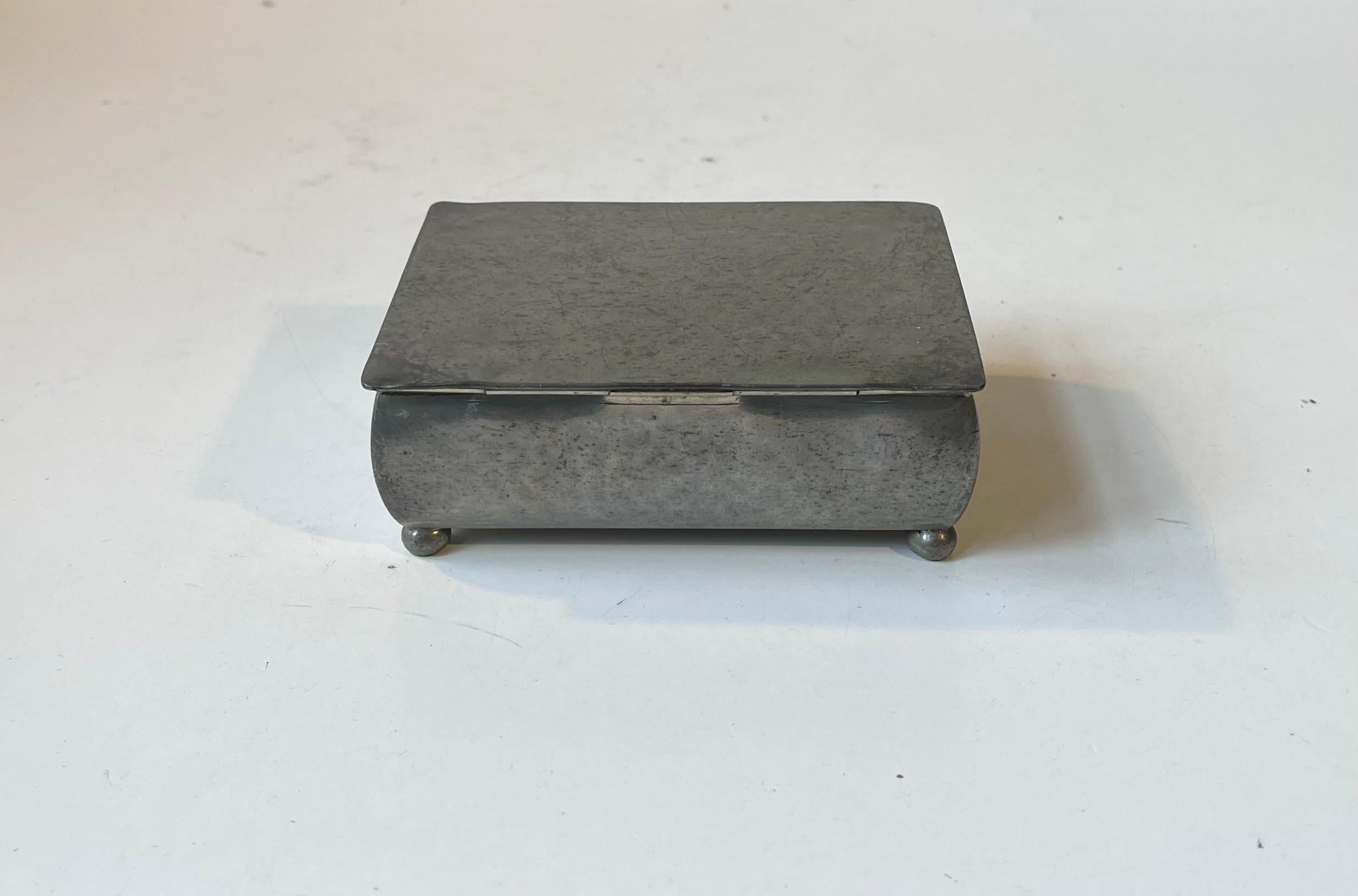 Art Deco Just Andersen Antique Footed Pewter Box, 1920s For Sale
