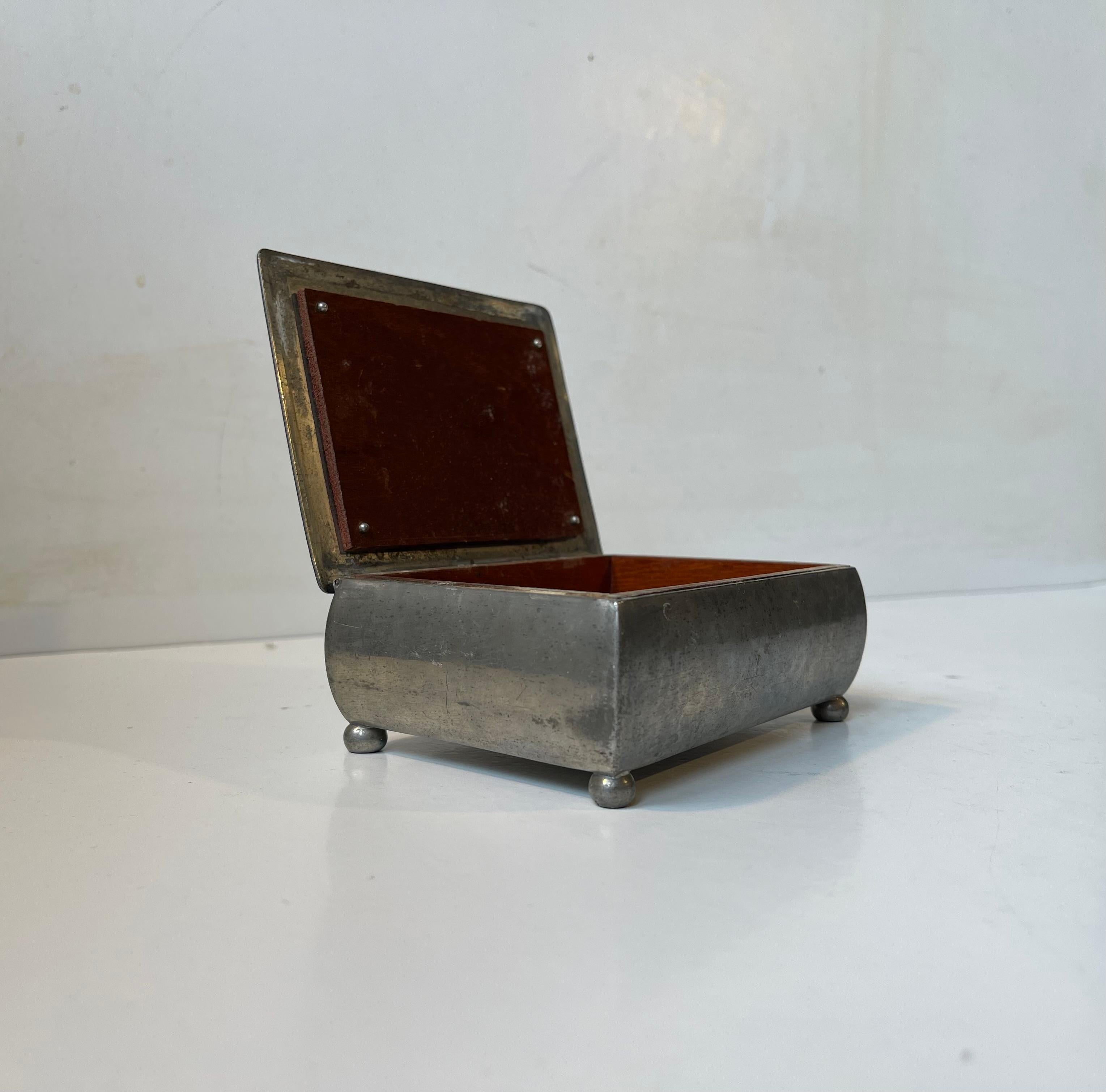 Danish Just Andersen Antique Footed Pewter Box, 1920s For Sale