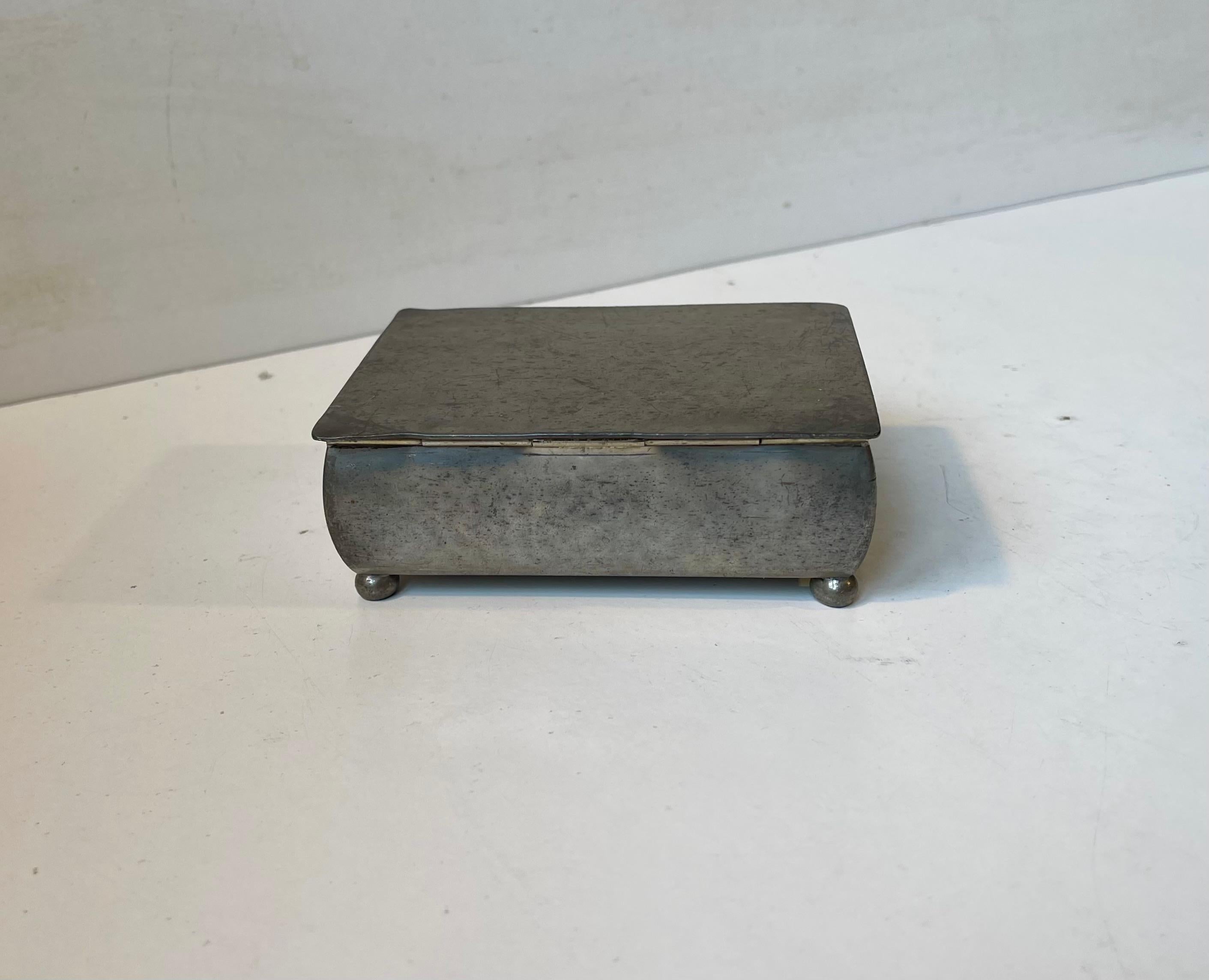 Just Andersen Antique Footed Pewter Box, 1920s For Sale 2