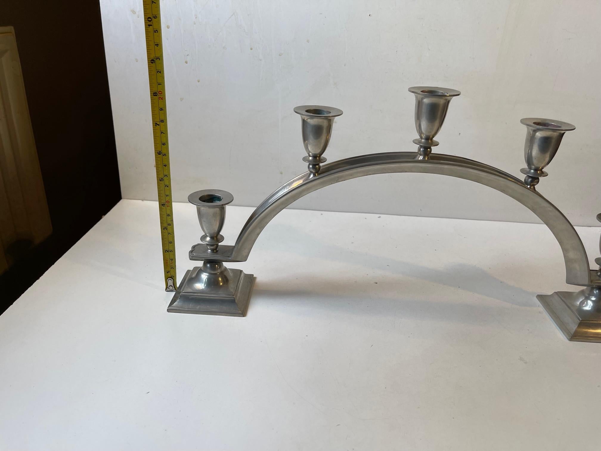 Just Andersen Arched Art Deco Candelabra in Pewter, 1940s For Sale 5